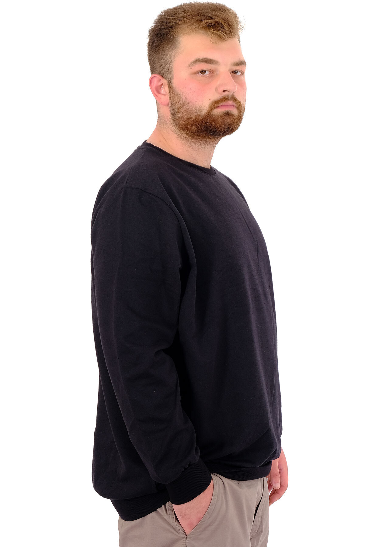 ModeXL Mode XL Büyük Beden Erkek Basic Sweatshirt Bisiklet Yaka Recycle B24529 Siyah görsel 3