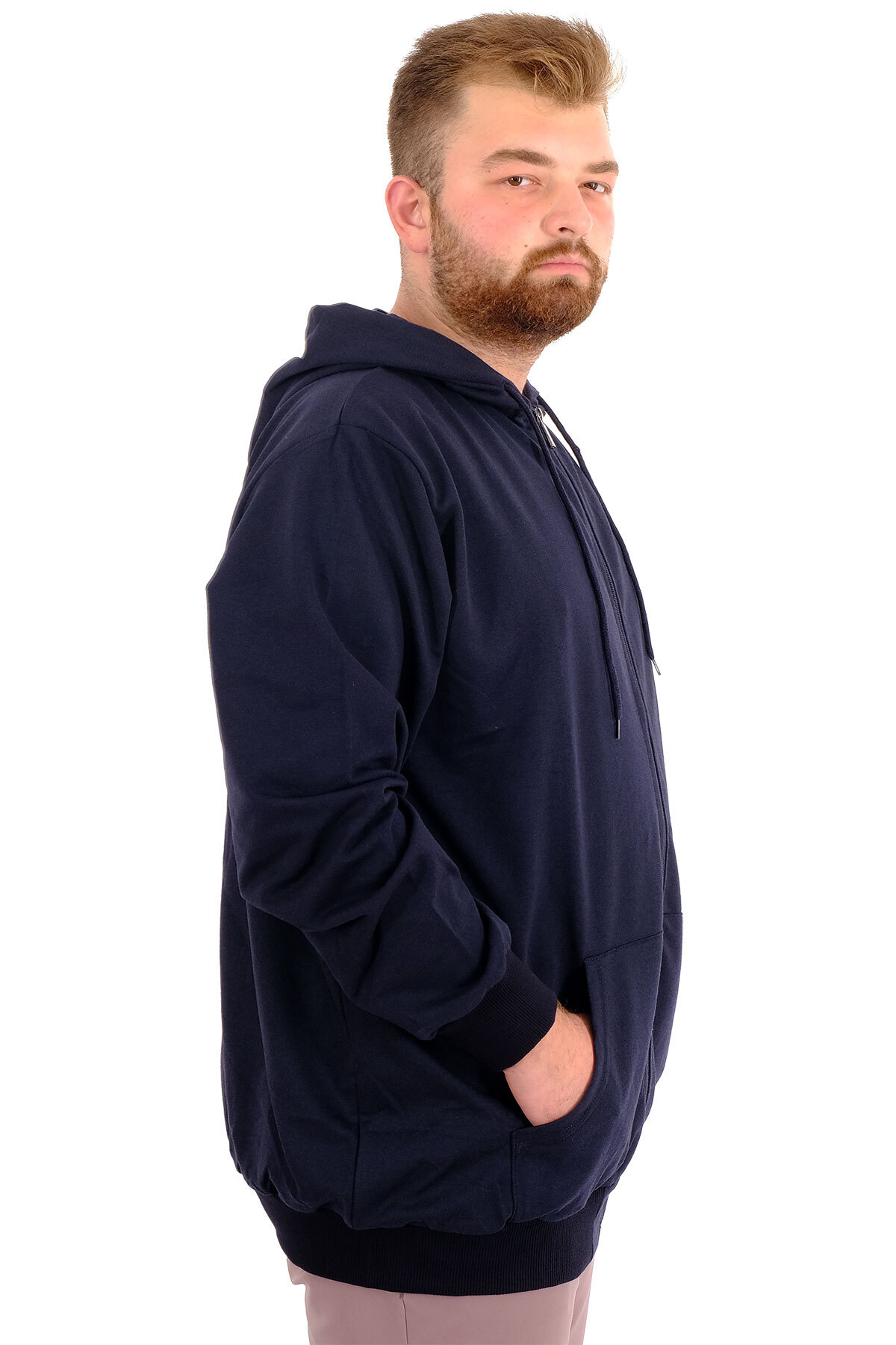 ModeXL Mode XL Büyük Beden Erkek Sweatshirt Kapüşonlu Fermuarlı Recycle B24547 Lacivert görsel 3