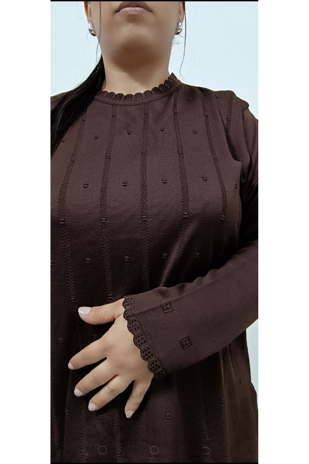 AKŞEN GİYİM-LARGE SIZE LONG SLEEVE THIN CORRATED FABRIC COOL STRING 70 CM SIZE COLLAR WITH LACE 1stQUALITY MOTHER BLUZ 4