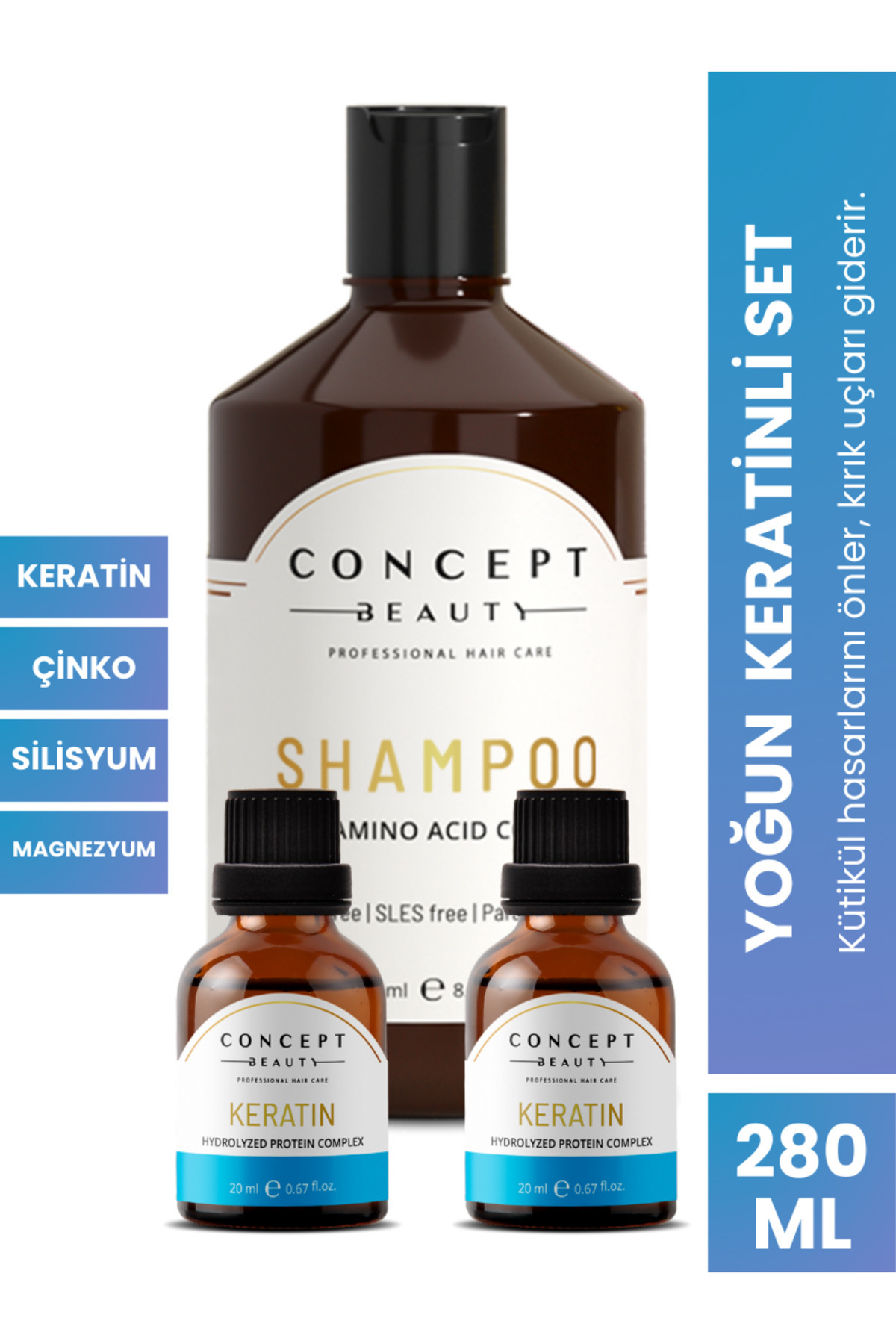 Concept Beauty Yoğun Keratinli Saç Bakım Seti - Keratin-magnezyum-çinko Özlü Tuzsuz-sülfatsız Doğal Şampuan — CBSHP-2KRT