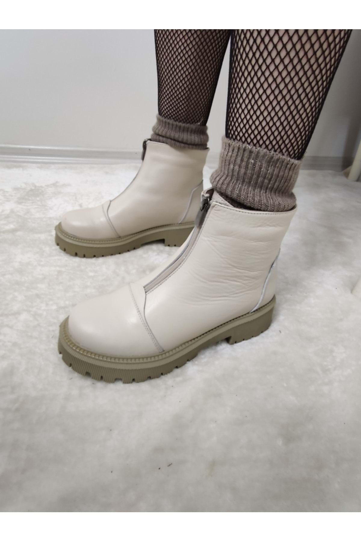 LUCY GENUINE LEATHER FRONT ZIPPERED WOMEN'S BOOTS(ARY B5)
