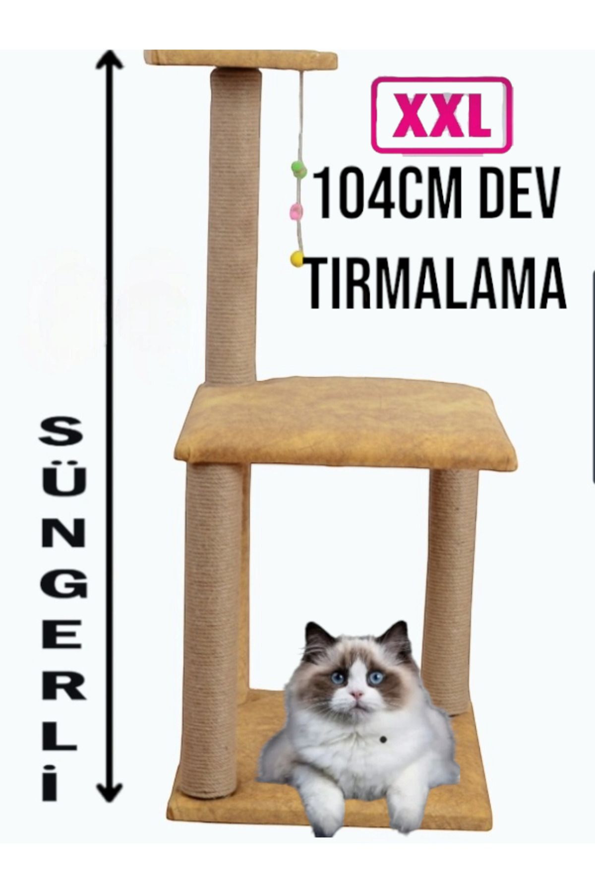 CTX Iki Katlı Süngerli Yumuşak Zemin Kedi Tırmalaması 89 Cm Stepli (4 BORULU) Büyük Tırmalama Tahtası