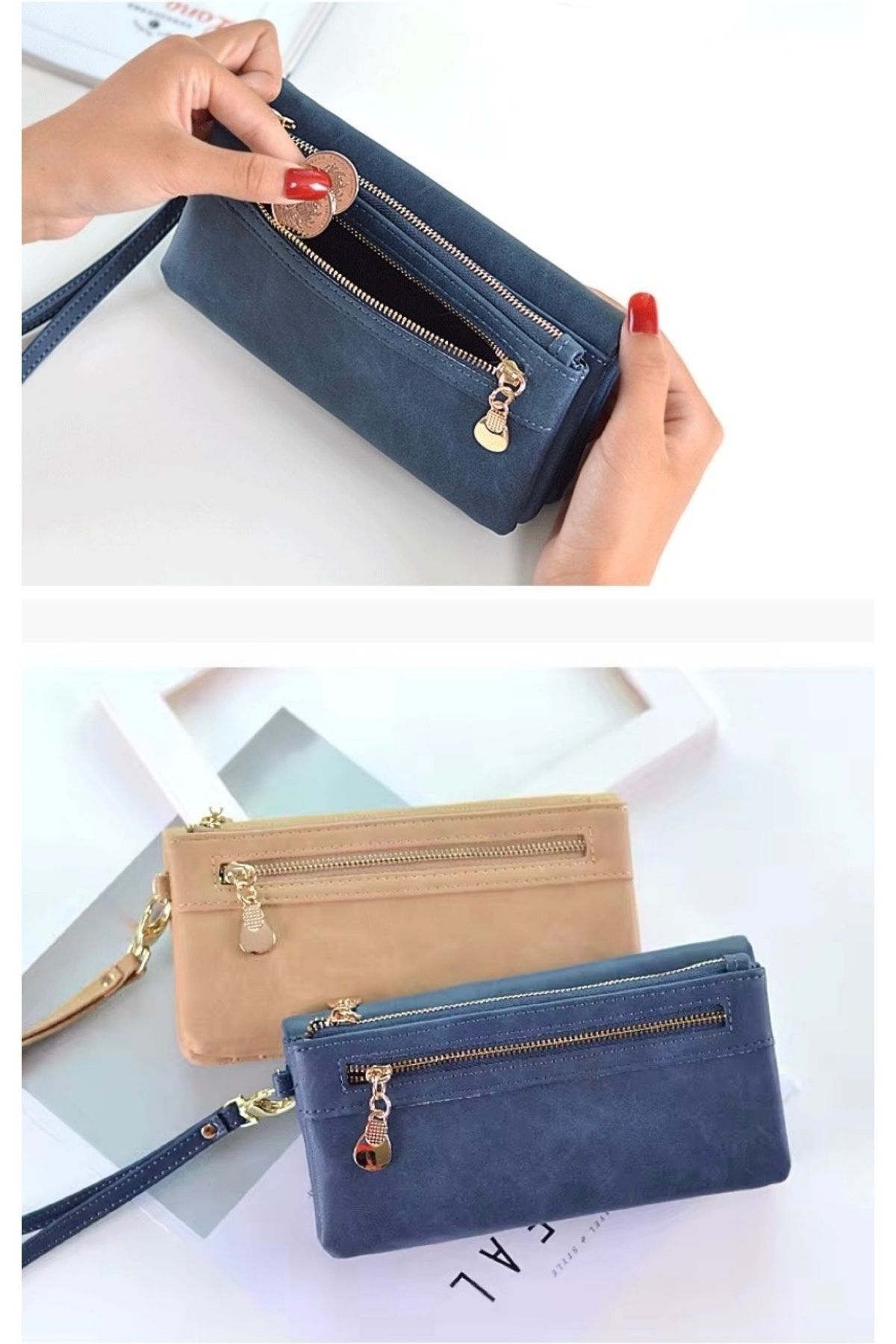 rinkadoll-Navy Blue Soft Leather Useful Wallet with Bracelet New Season 2