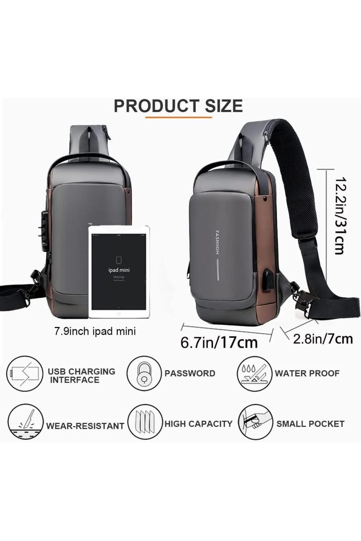 by EKTIREN  Usb Şarj Portlu Kilitli Erkek Omuz Ve Göğüs Çantası - Su Geçirmez Seyahat Ve Günlük Kullanım Fashion - Görsel 3