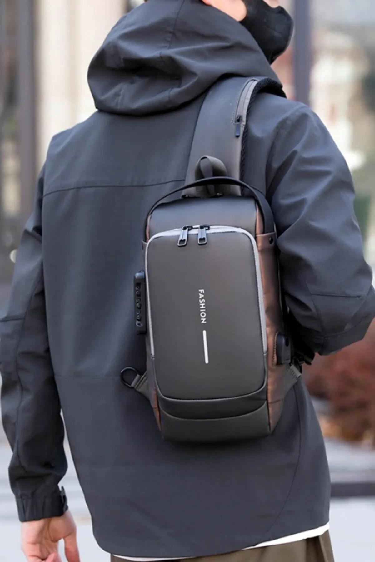 by EKTIREN  Usb Şarj Portlu Kilitli Erkek Omuz Ve Göğüs Çantası - Su Geçirmez Seyahat Ve Günlük Kullanım Fashion - Görsel 5