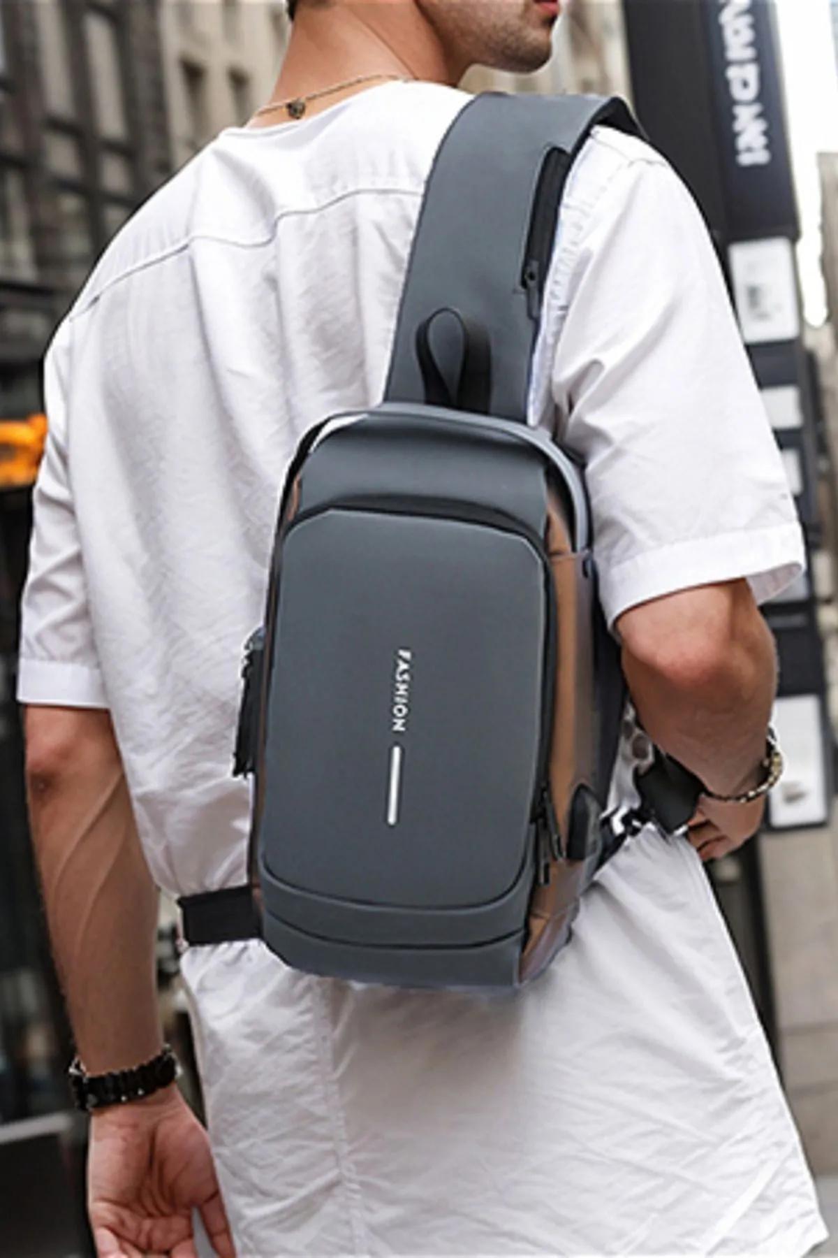 by EKTIREN  Usb Şarj Portlu Kilitli Erkek Omuz Ve Göğüs Çantası - Su Geçirmez Seyahat Ve Günlük Kullanım Fashion - Görsel 7