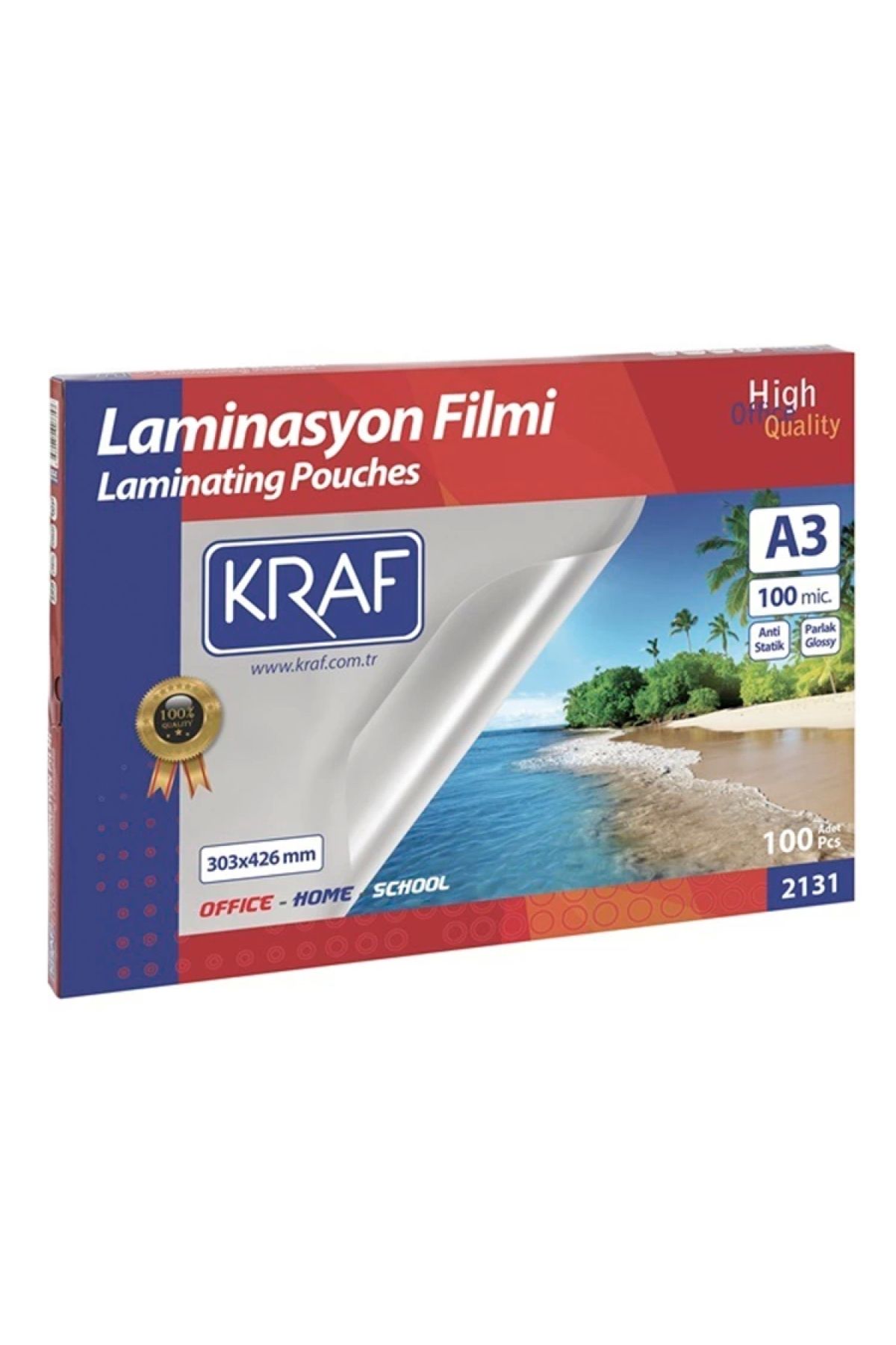 KRAF Laminasyon Filmi Parlak A3 100 Mic 100'lü 2131