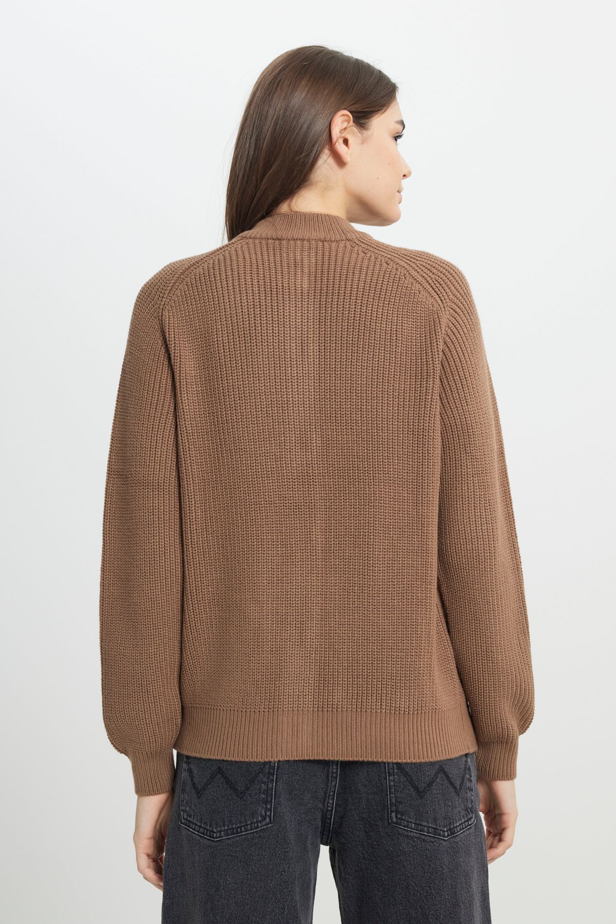 WRANGLER-Regular Fit Regular Cut Guziki Szczegółowy Młodzieżowy Uroczy Damski Sweter Kardigan Z Dzianiny Camel 7
