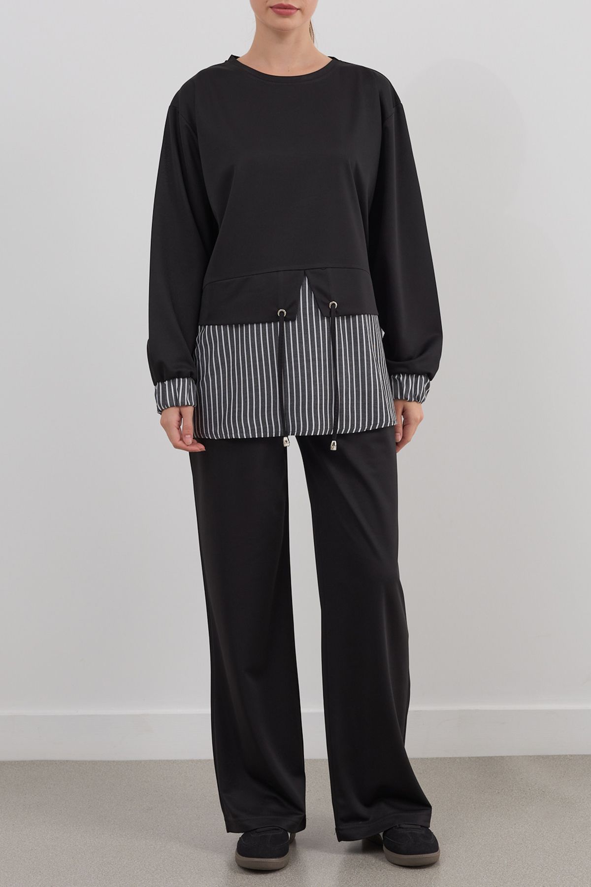 Edit by Trendyol-Black Striped Color Block Knitted Top and Bottom Set Tedaw25Us00031 1