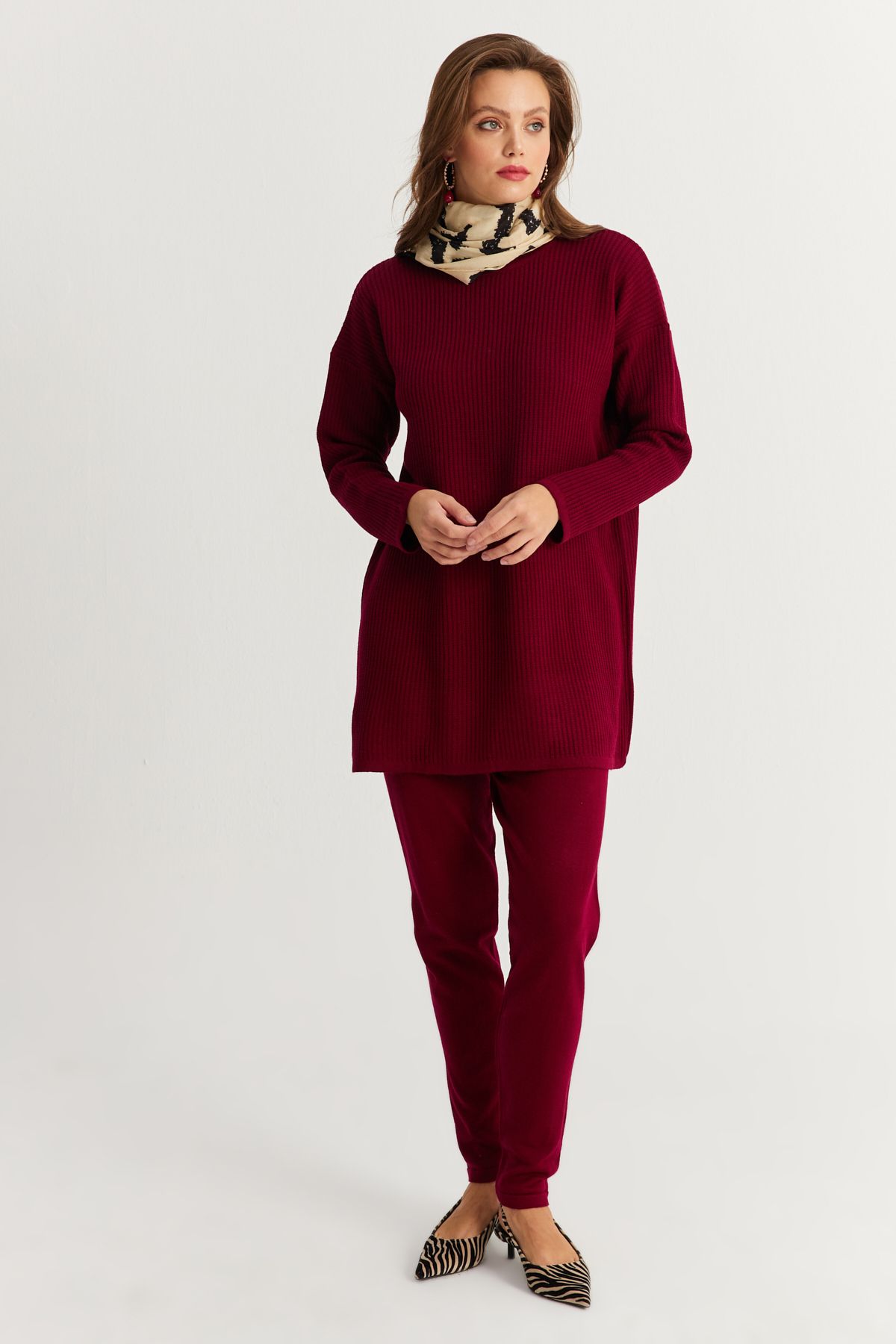 Cool & Modest-Dámská sada pleteniny Claret Red - spodní a horní sada Mnuv9 4
