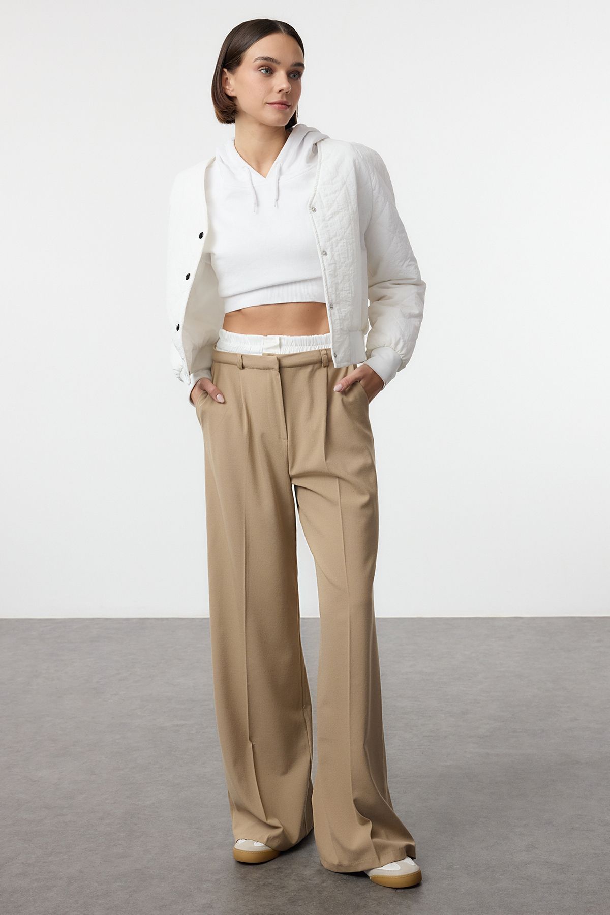 Trendyol Collection-Mink Color Wide Leg Elastic Waist Pants - Twoaw24Pl00273 2