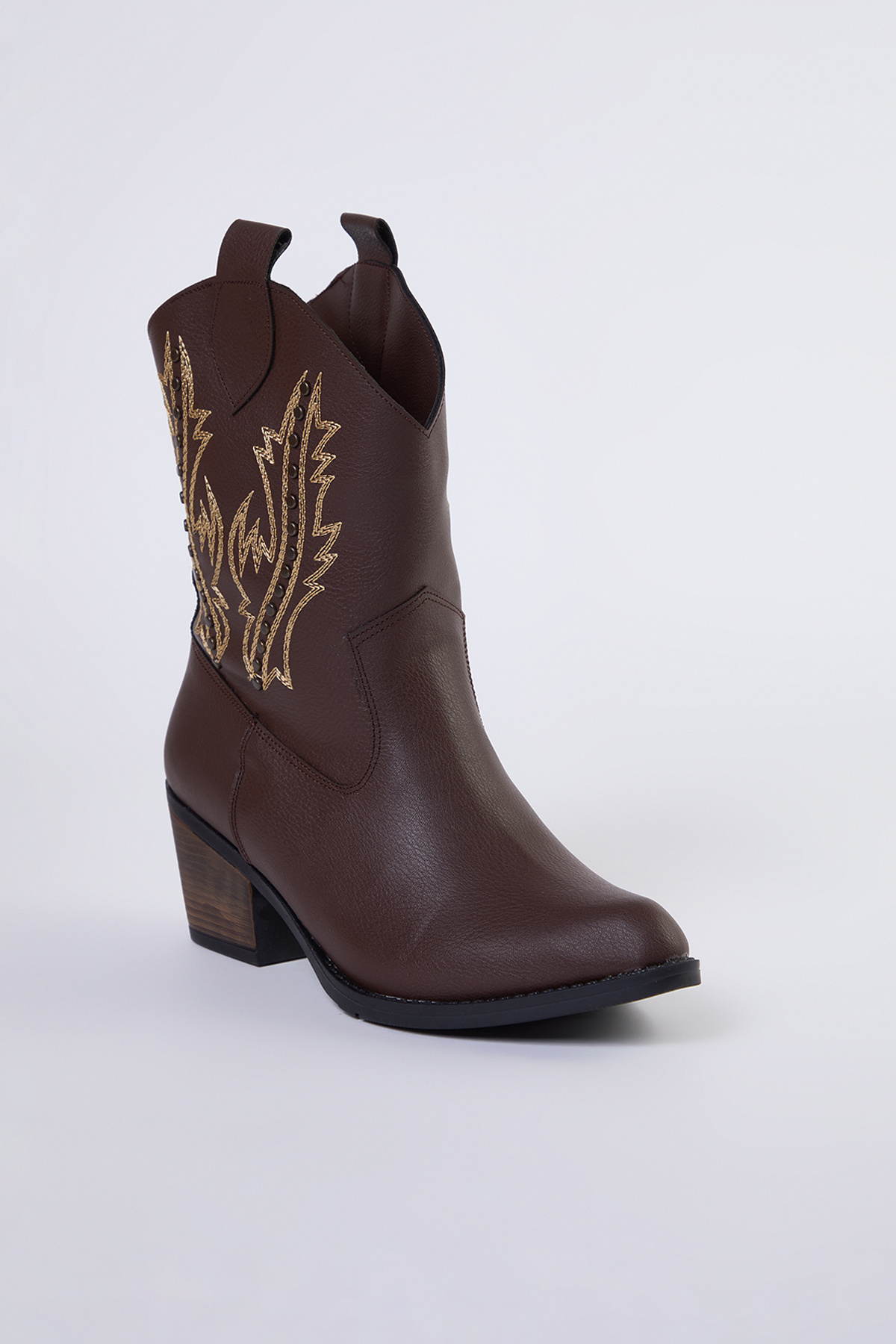 TRENDYOL SHOES-Dunkelbraune, bestickte Damen-Cowboystiefel mit Blockabsatz TAKAW25BO00058 5