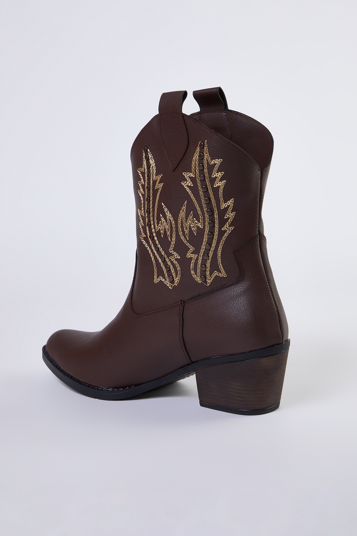 TRENDYOL SHOES-Dunkelbraune, bestickte Damen-Cowboystiefel mit Blockabsatz TAKAW25BO00058 6