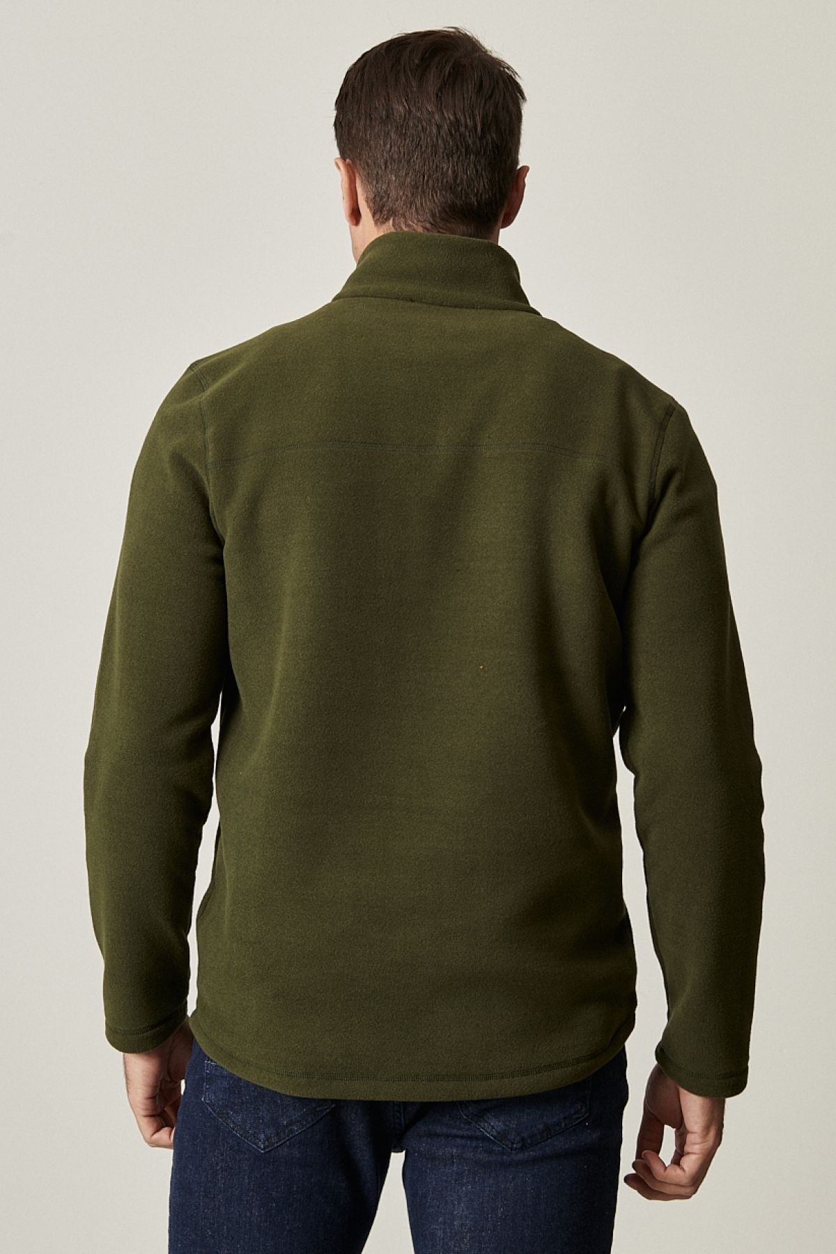 AC&Co / Altınyıldız Classics-Khakifarbenes, pillingfreies, kältebeständiges Fleece-Sweatshirt mit Standard-Passform und Stehkragen für Herren 8