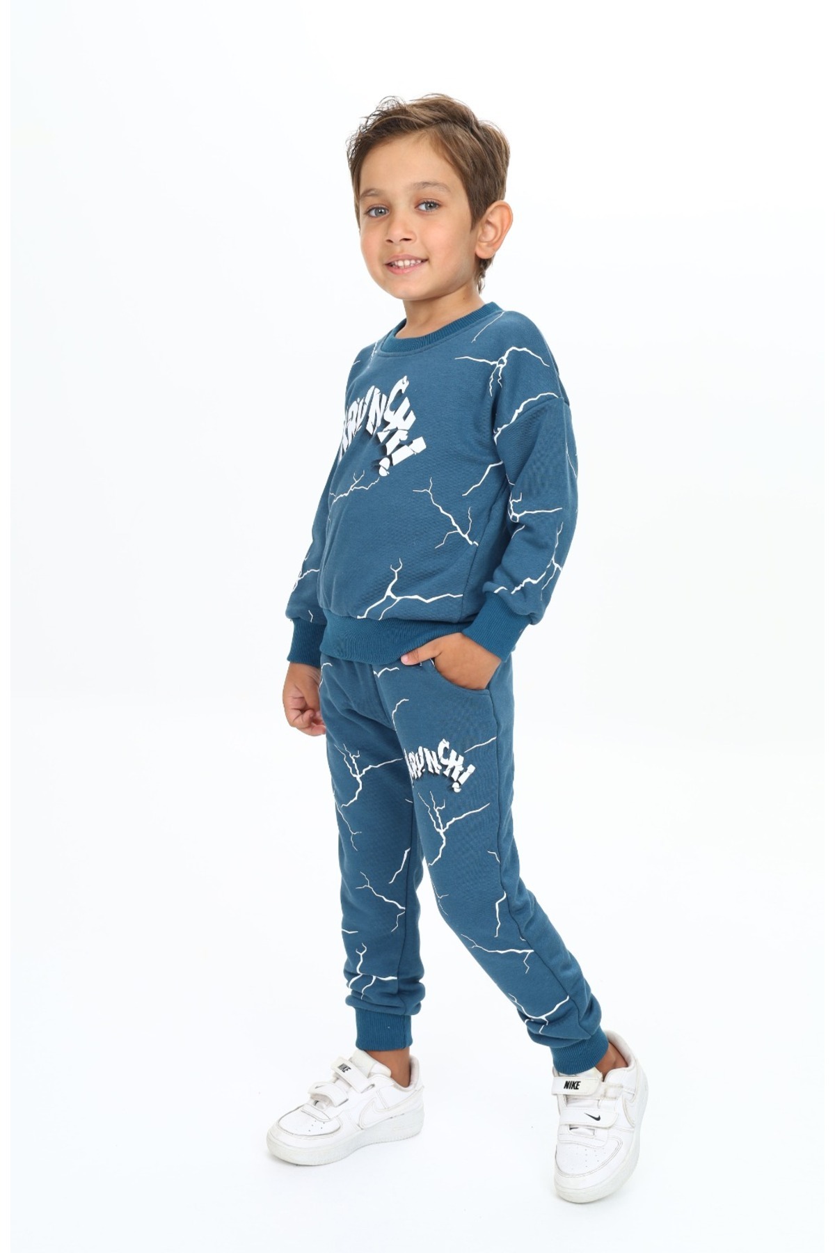 ARS KİDS-3 Thread Non-Raised 100% Cotton Boy Lightning Printed Top and Bottom Set 1