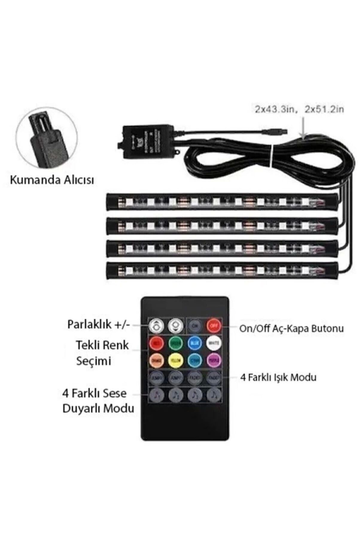 Lalezar Garage Araç Içi Aydınlatma Kumandalı Müziğe Duyarlı 12 Led Ayak Altı Led - 7 Renk Rgb Pra