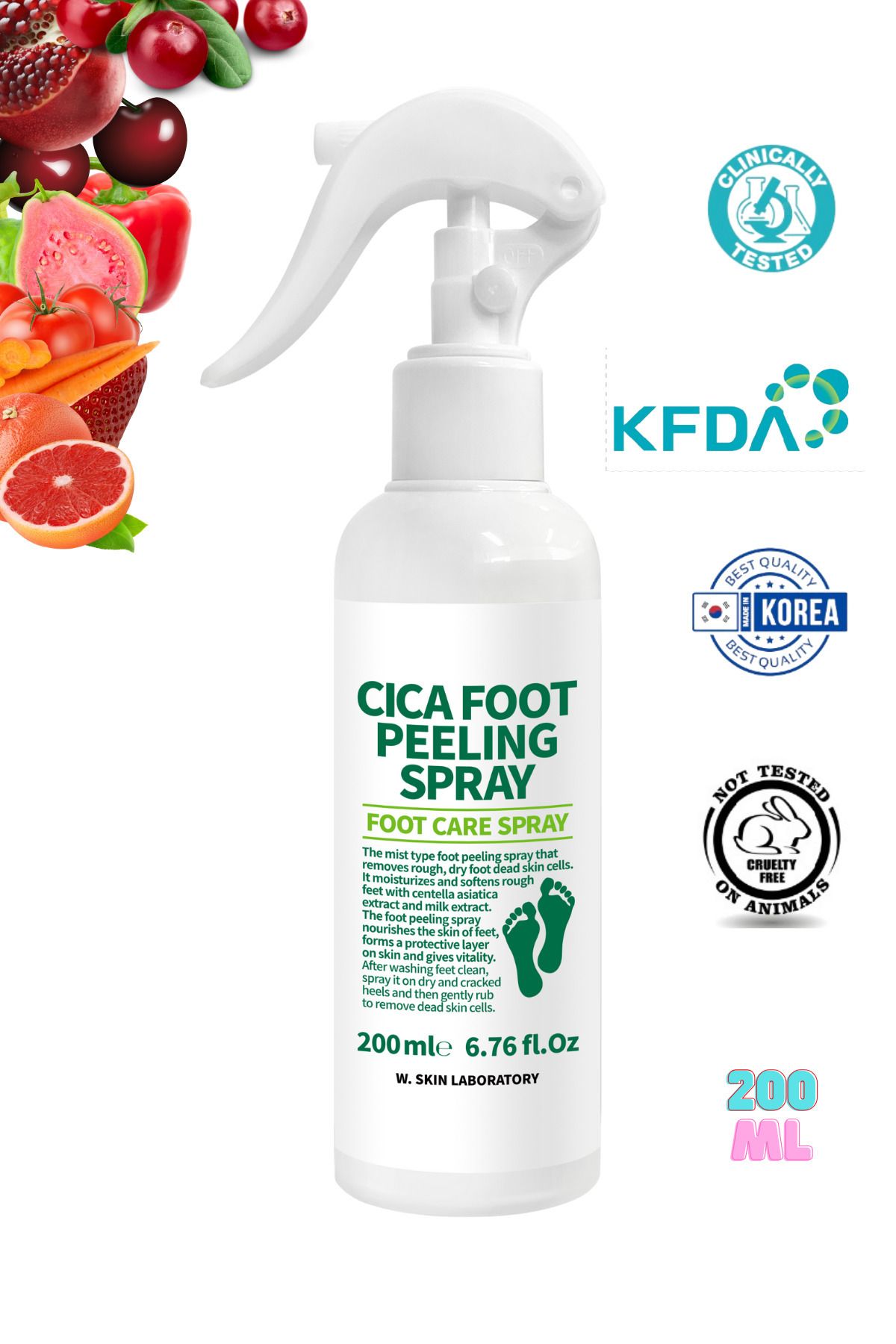 W. Skin Laboratory Cica Foot Peeling Spray Ayak El Dirsek Tahriş Etmeyen Ölü Deri Arındırma Bakım Spreyi 200ml