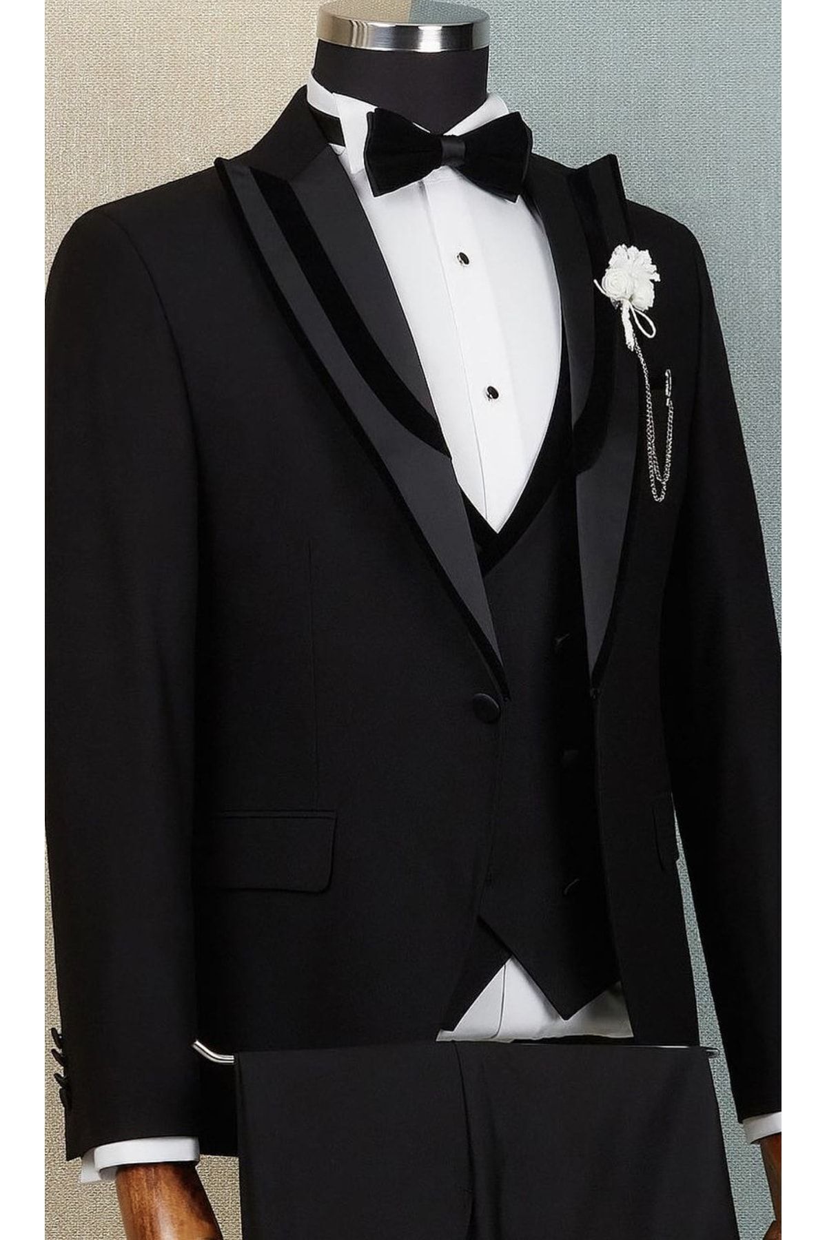 REMA STİL Damatlık Takım Elbise Smokin Slim Fit — مشکی rm775