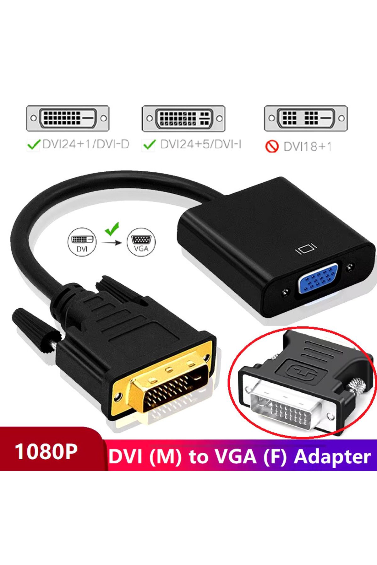 Derwell Dvı - D (24 1) To Vga Aktif Dönüştürücü Kablo (DVI-D ERKEK - VGA DİŞİ) Dvı In Vga Out Dvı Vga