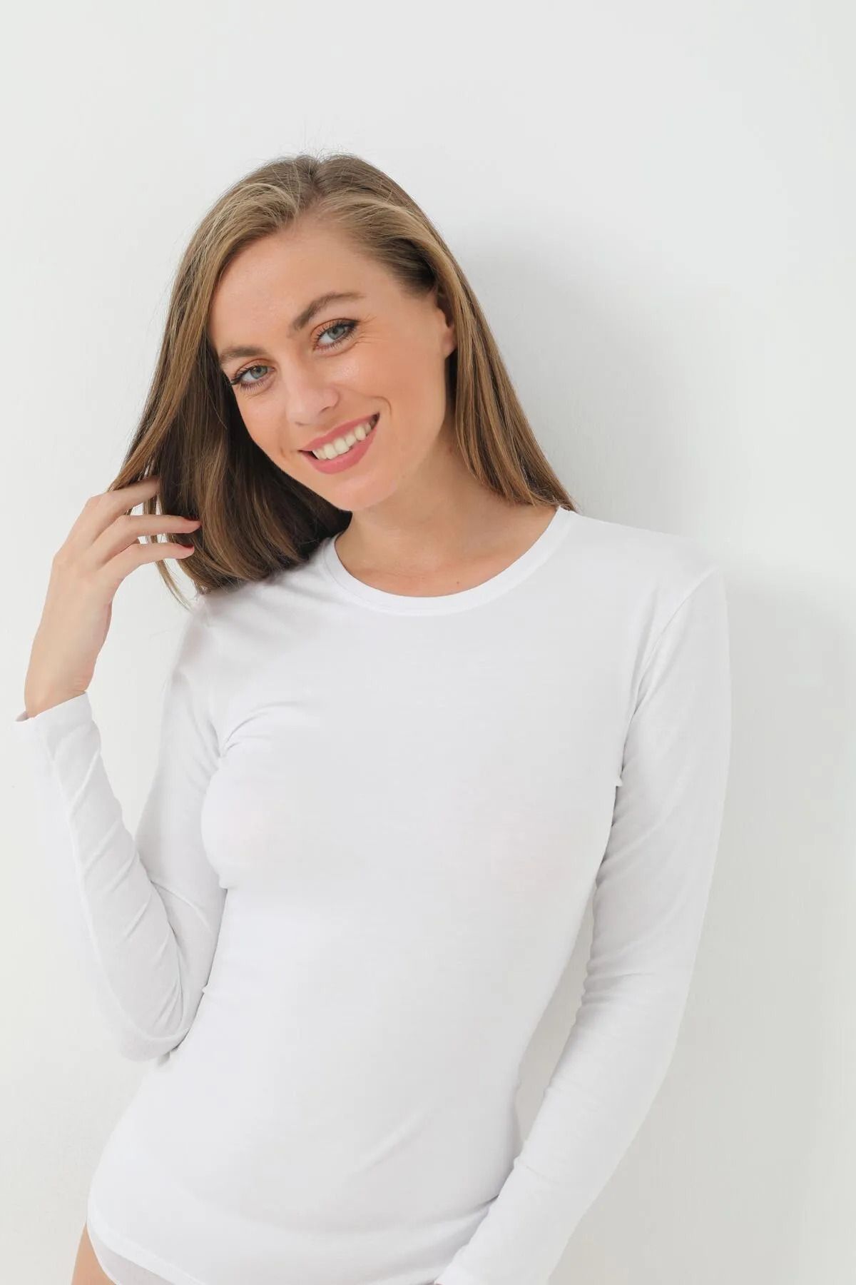 nettofit-Pack of 2 Women's White Long Sleeve T-Shirt Body 100% Organic Combed Cotton Rib 3343 3