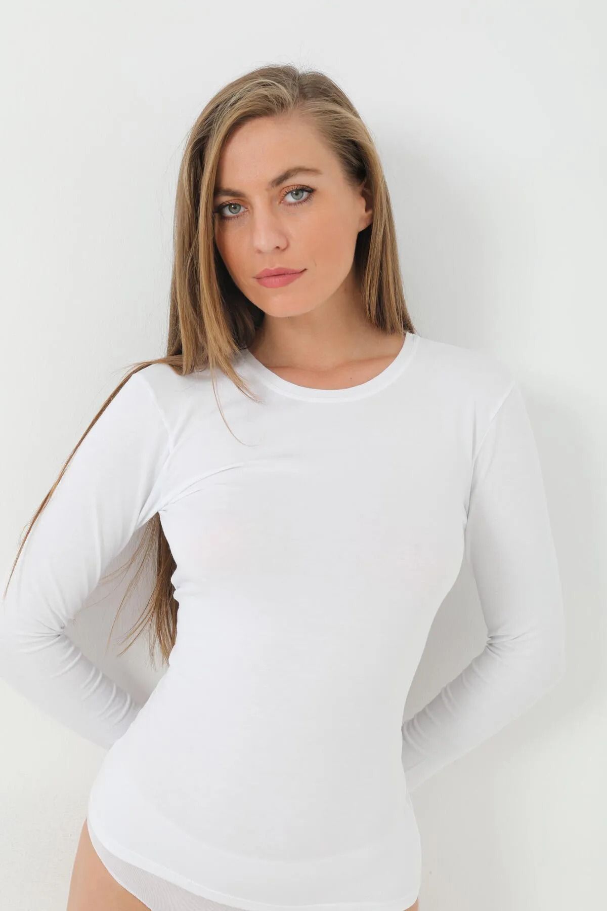 nettofit-Pack of 2 Women's White Long Sleeve T-Shirt Body 100% Organic Combed Cotton Rib 3343 4