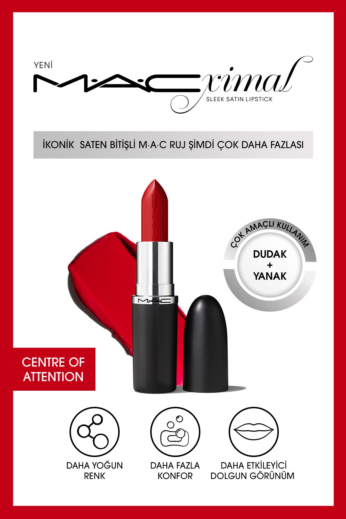 M.A.C-Softness and Smooth Look Giving Lipstick with Enriched Formula - Center Attentıon 1