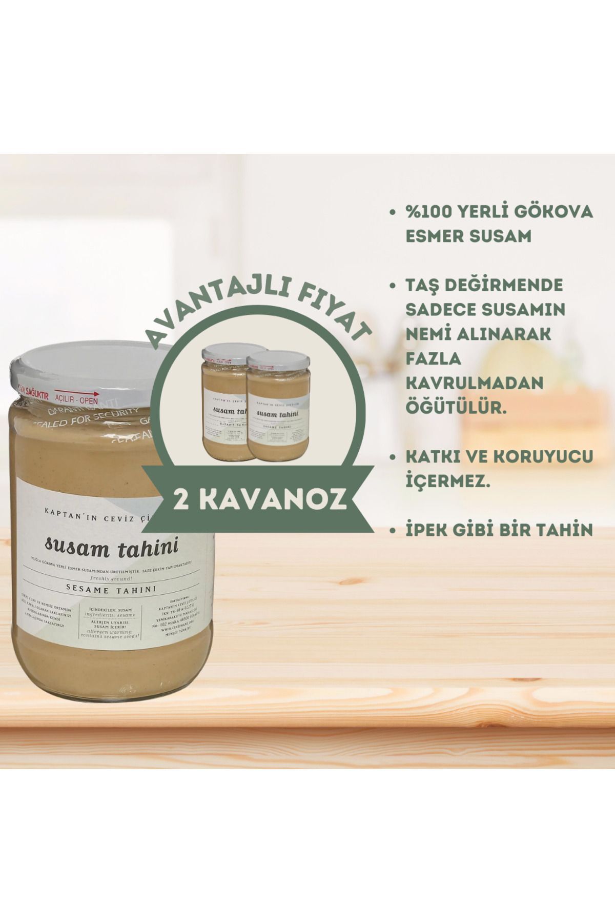 Kaptan`ın Ceviz Çiftliği Yerli Gökova Susamı Tahin Taze Çekim Glutensiz 650 G 2 Adet - Analizli