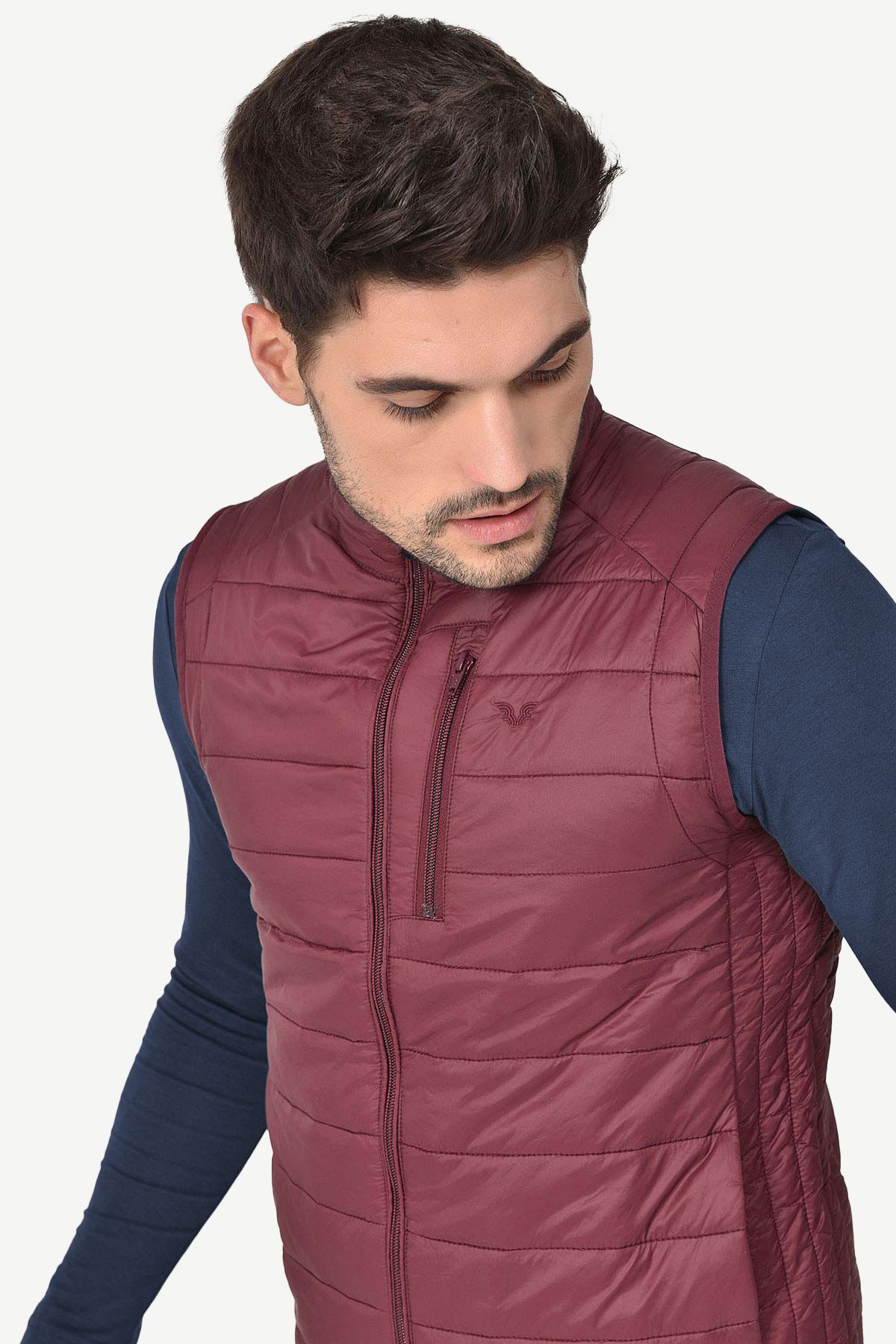 bilcee-Men's Claret Red Pocket Zippered Zero Sleeve Daily Vest 1268 3