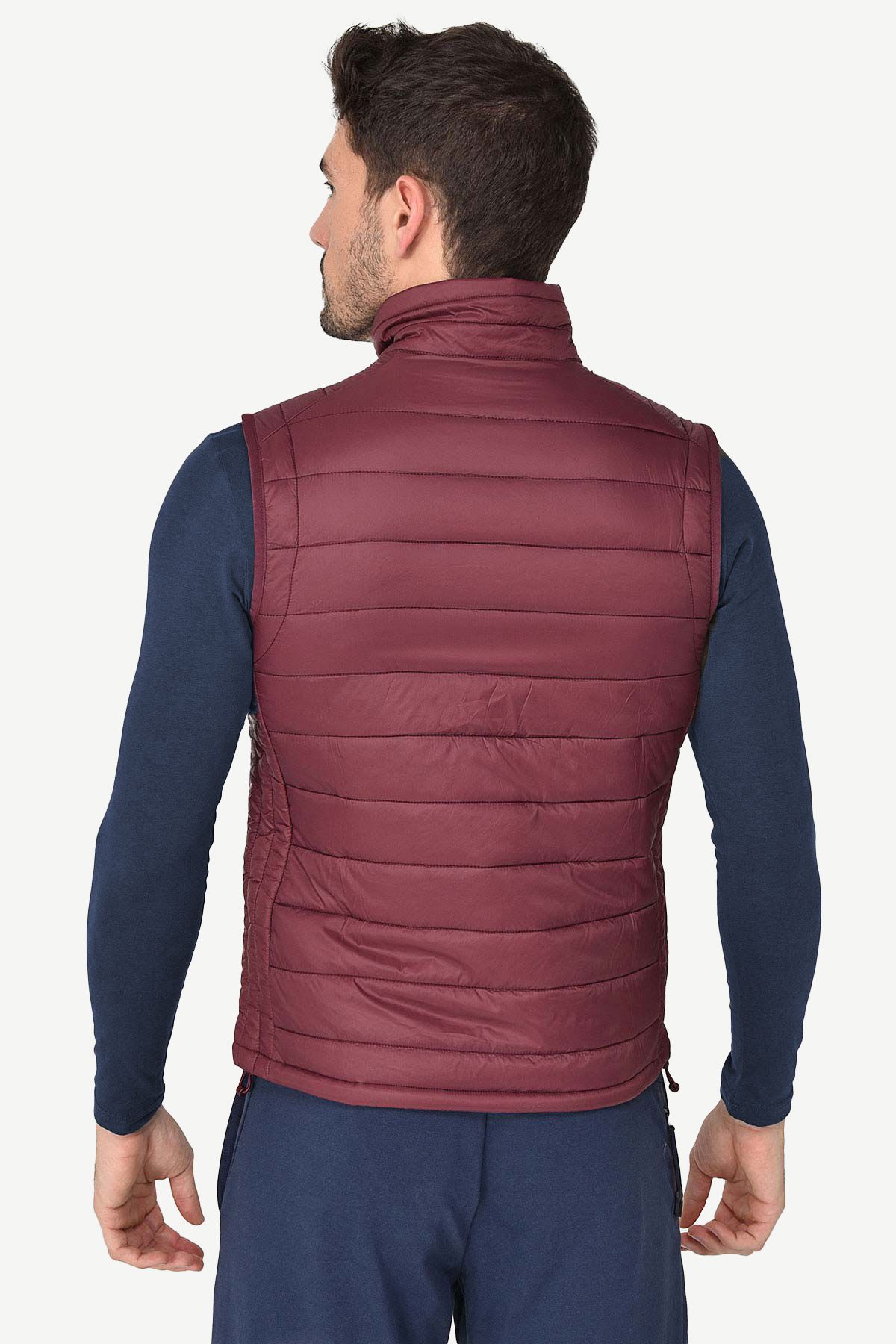 bilcee-Men's Claret Red Pocket Zippered Zero Sleeve Daily Vest 1268 5