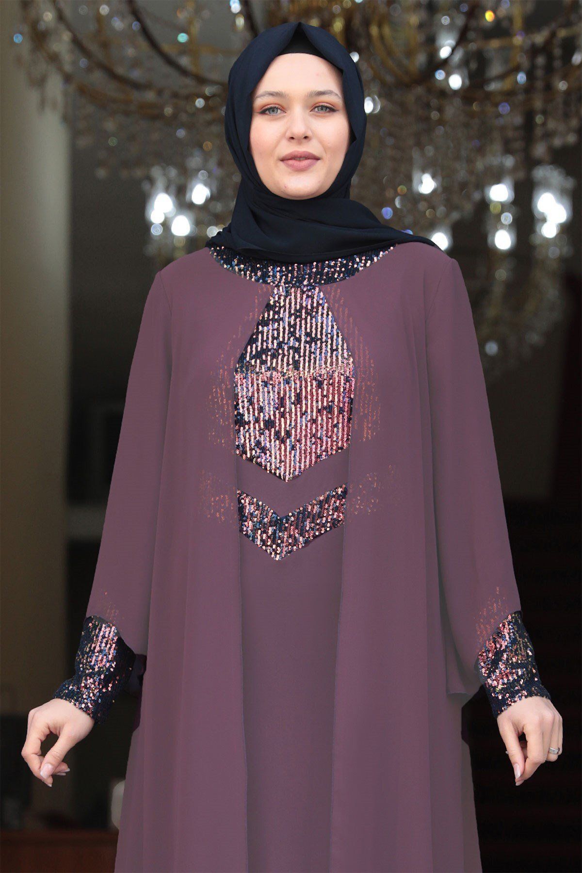 Amine Hüma-Rochie de seara Hijab delicata Dusty Rose 2