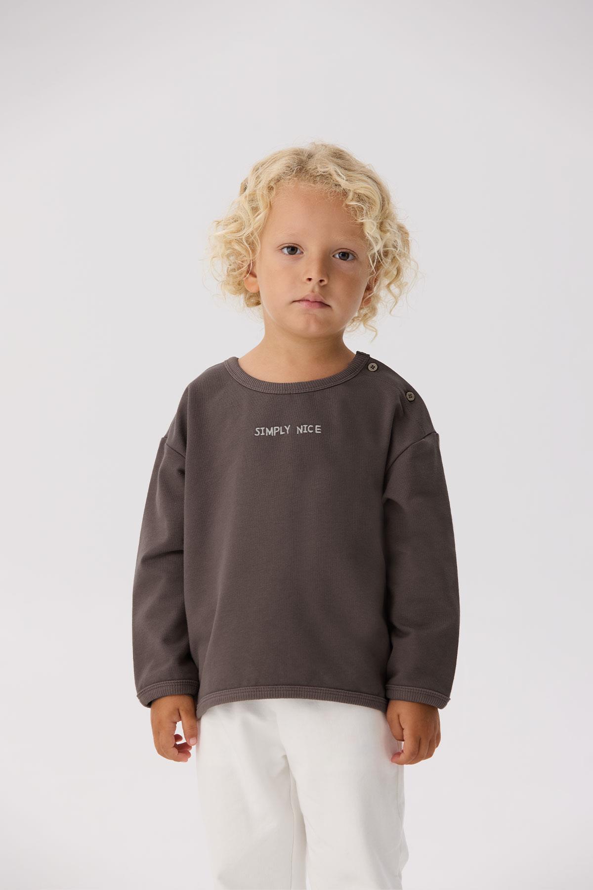 Nebbati Basic BG Store Erkek Bebek Kahverengi Sweatshirt fotoğrafı 2 (önizleme)