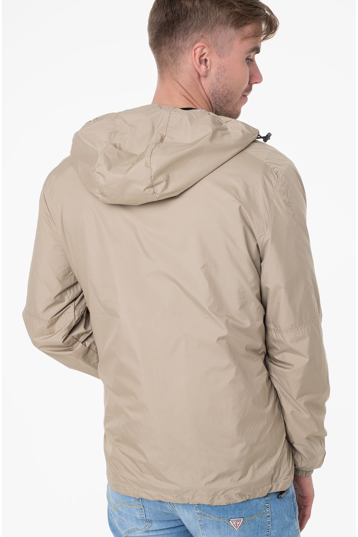 Guess-Men's Hooded Collar Lined Beige Jacket with Elastic Sleeves M4Gl08 Wg3B2-F13E 3