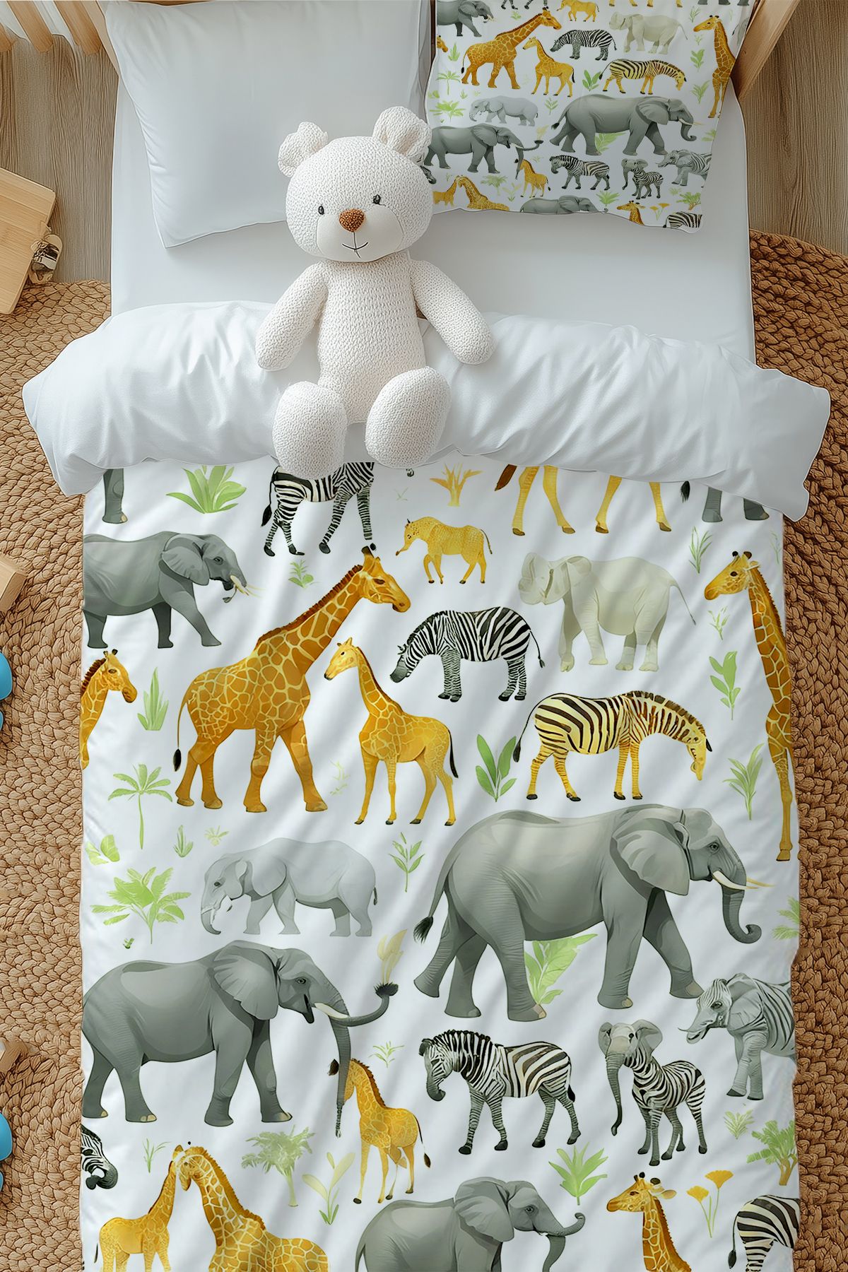 Else Dekor Set De Lenjerie De Pat Pentru Băiat Cu Modele De Animale Africane Safari Cu Fețe De Pernă - One Size