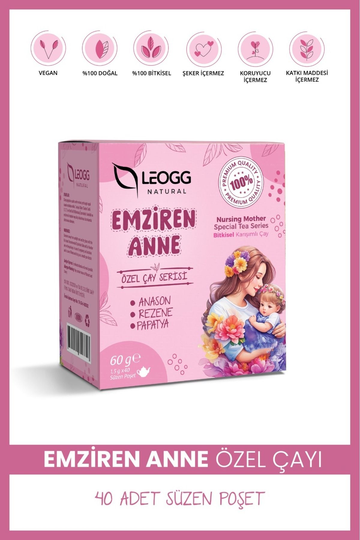 Leogg Natural Emziren Anne Çayı Süt Arttırıcı %100 Bitkisel 40 Adet Süzen Poşet