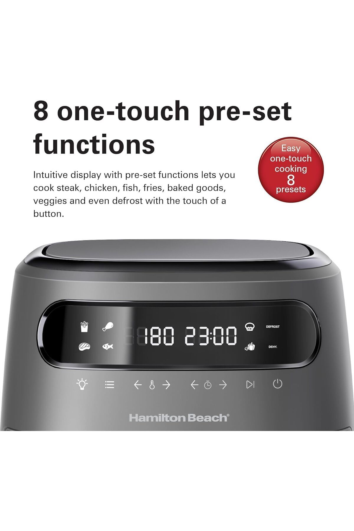 Hamilton Beach-Digital Air Fryer View 8L, Large Viewing Window, 8 Presets w/ Dehydrate & Defrost, 1750W, Matte Grey 3