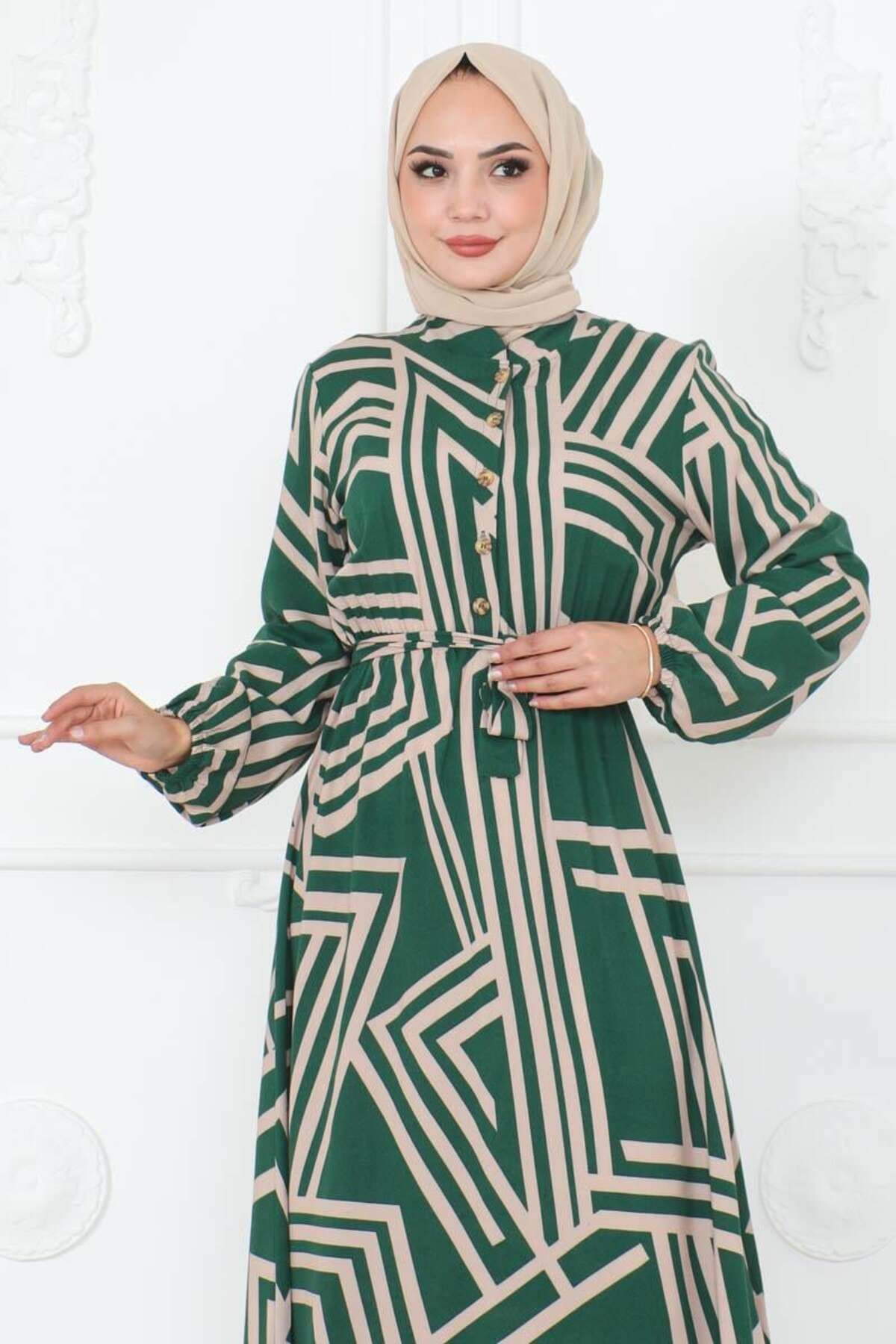 SGS-Emerald Green Striped Viscose Dress 3