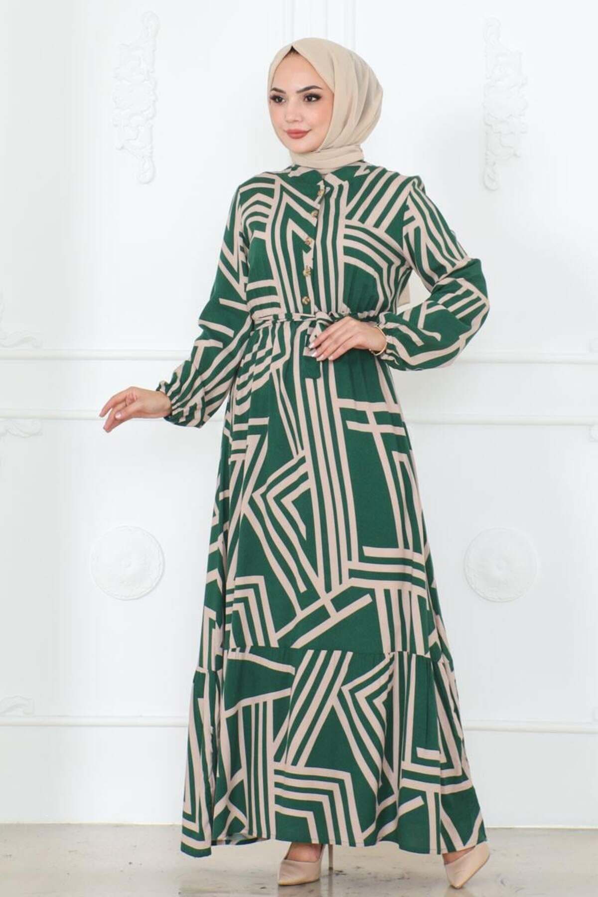 SGS-Emerald Green Striped Viscose Dress 1