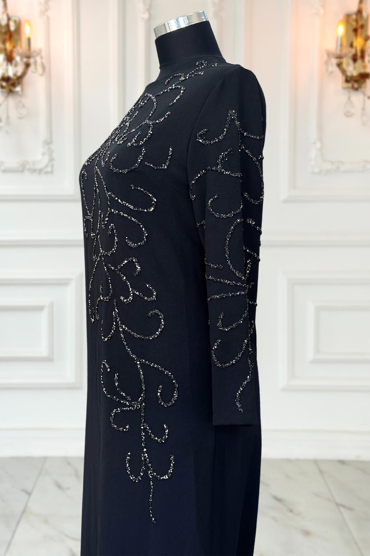 Amine Hüma-Black Hijab Evening Dress - Cansu 3