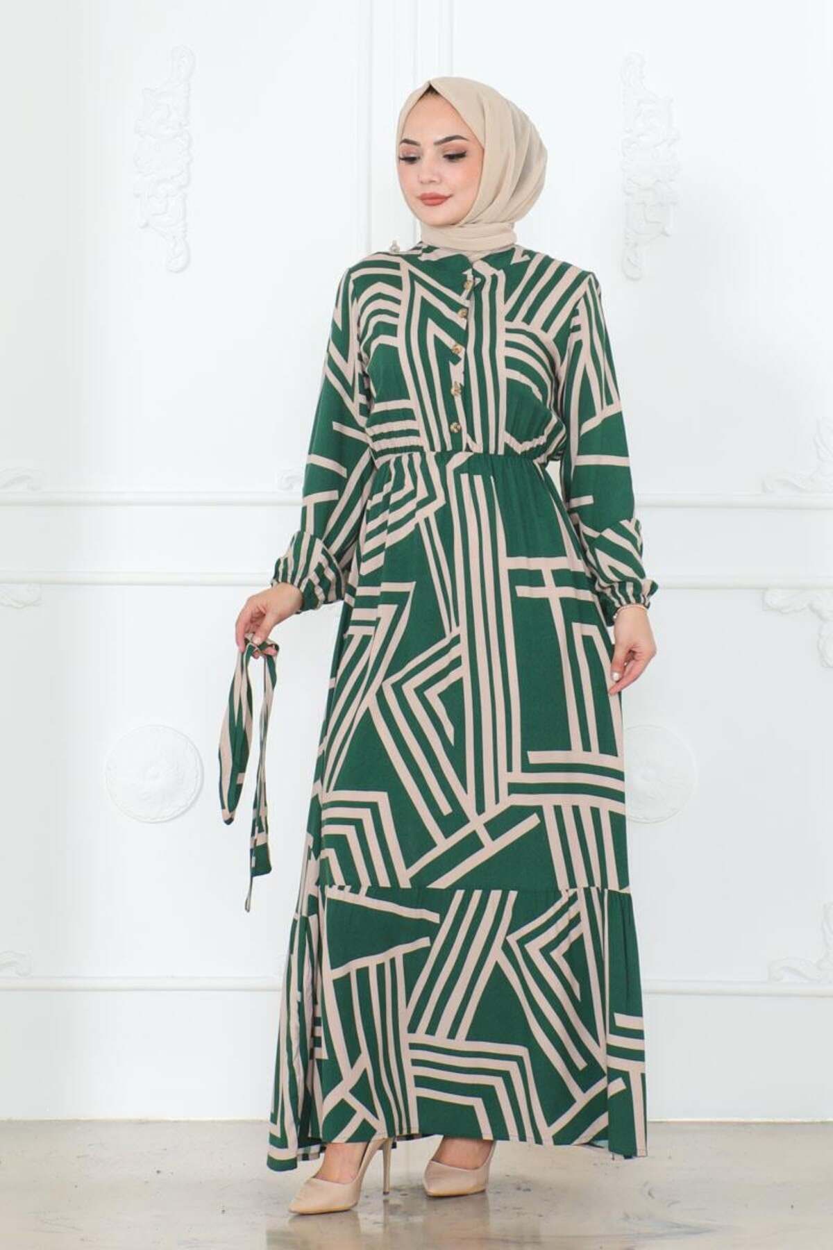 SGS-Emerald Green Striped Viscose Dress 4