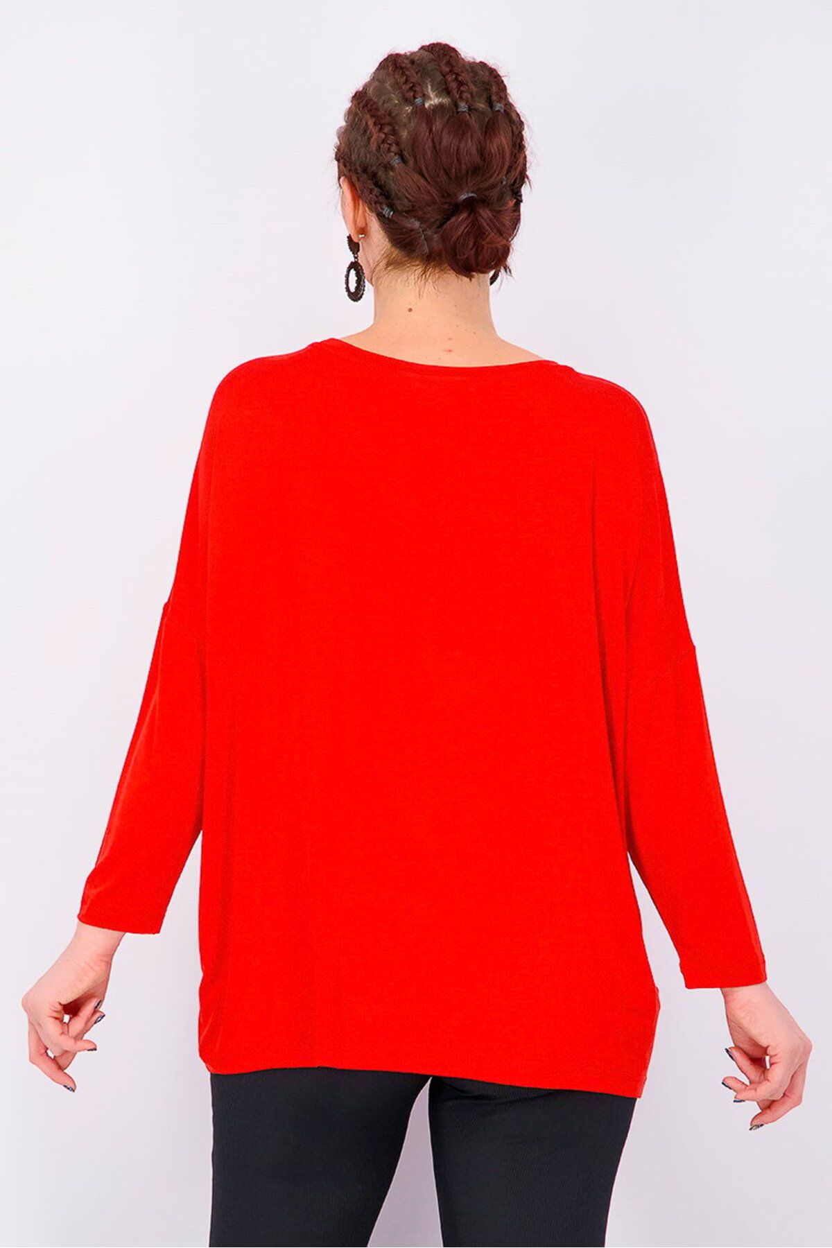 Tchibo-Women Oversize Round Neck Long Sleeve Blouse, Rusty Red 4