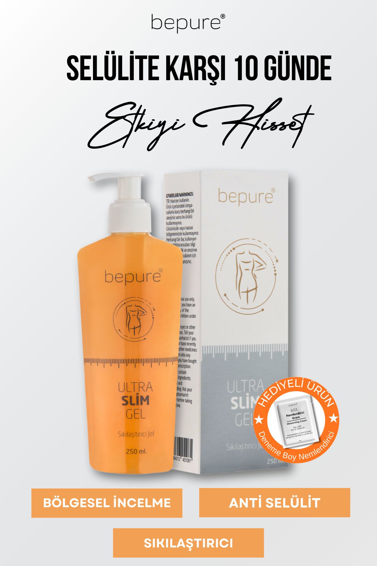 Bepure Selülit Gidermeye Yardımcı, Bölgesel Incelme Ve Sıkılaştırıcı Selülit Jel, Ultra Slim Jel 250ml