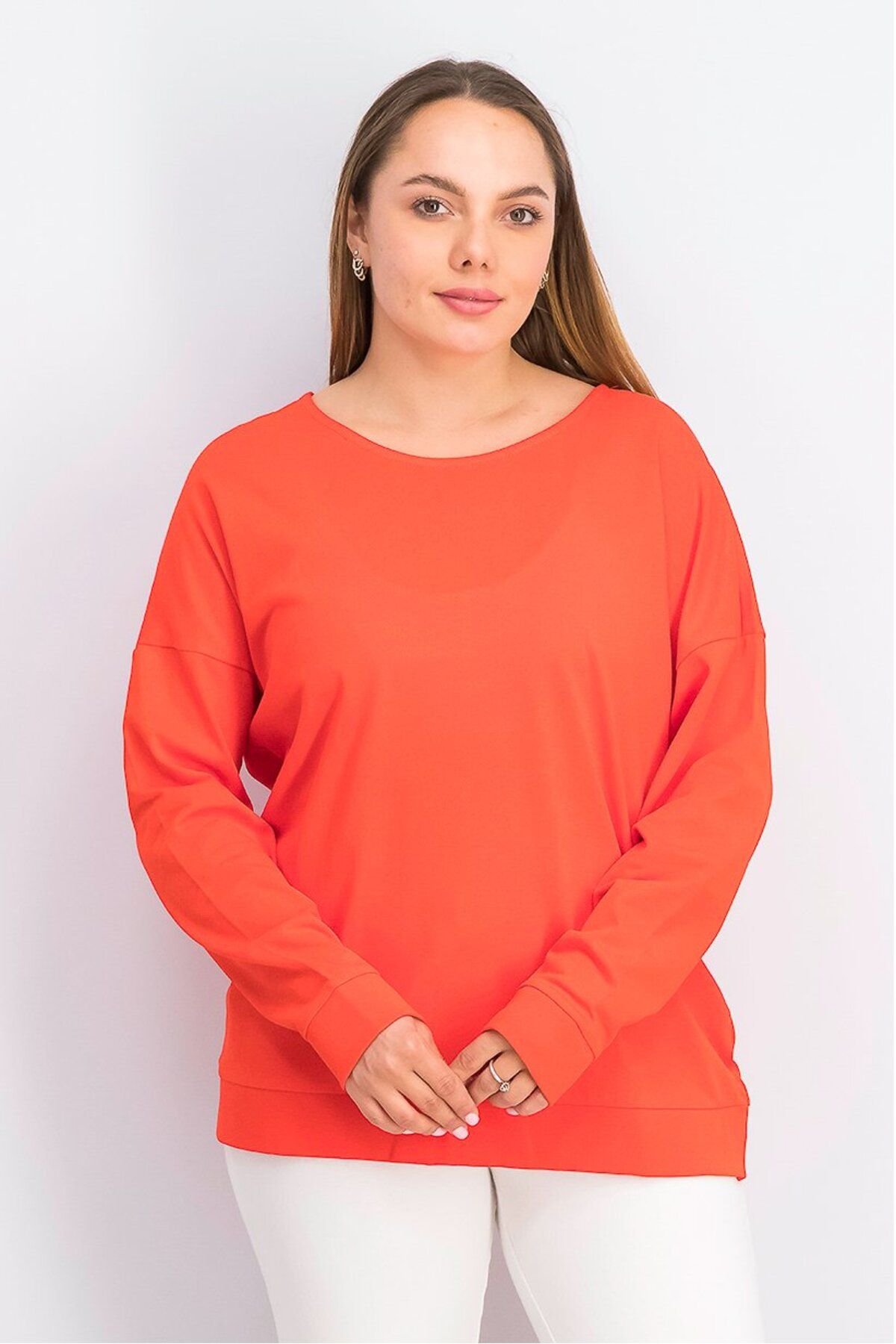 Tchibo-Women Boat Neck Long Sleeve Plain Top, Red 1