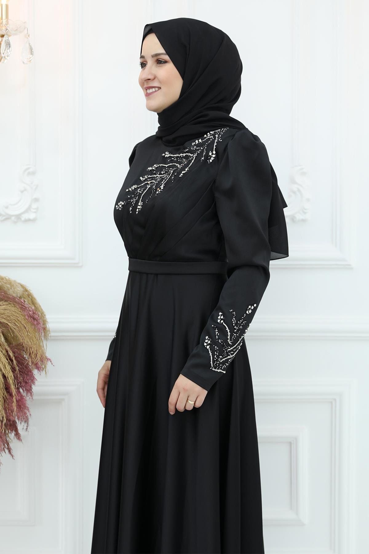 Amine Hüma-Rochie de seara din satin transparent neagra 2