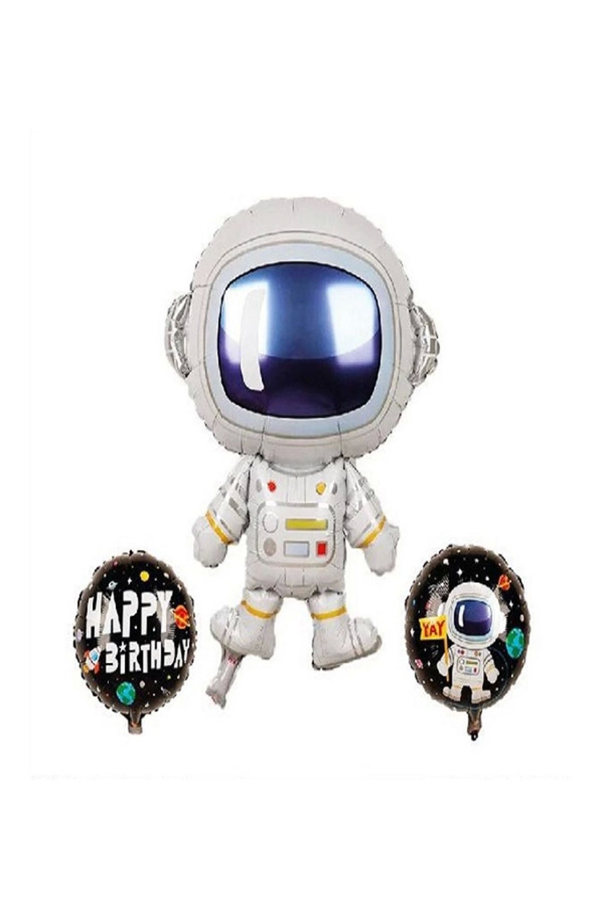 teknotrust Renkli Astronot 3’lü Folyo Balon Seti, eğlenceli ve şık doğum günü süsleri.