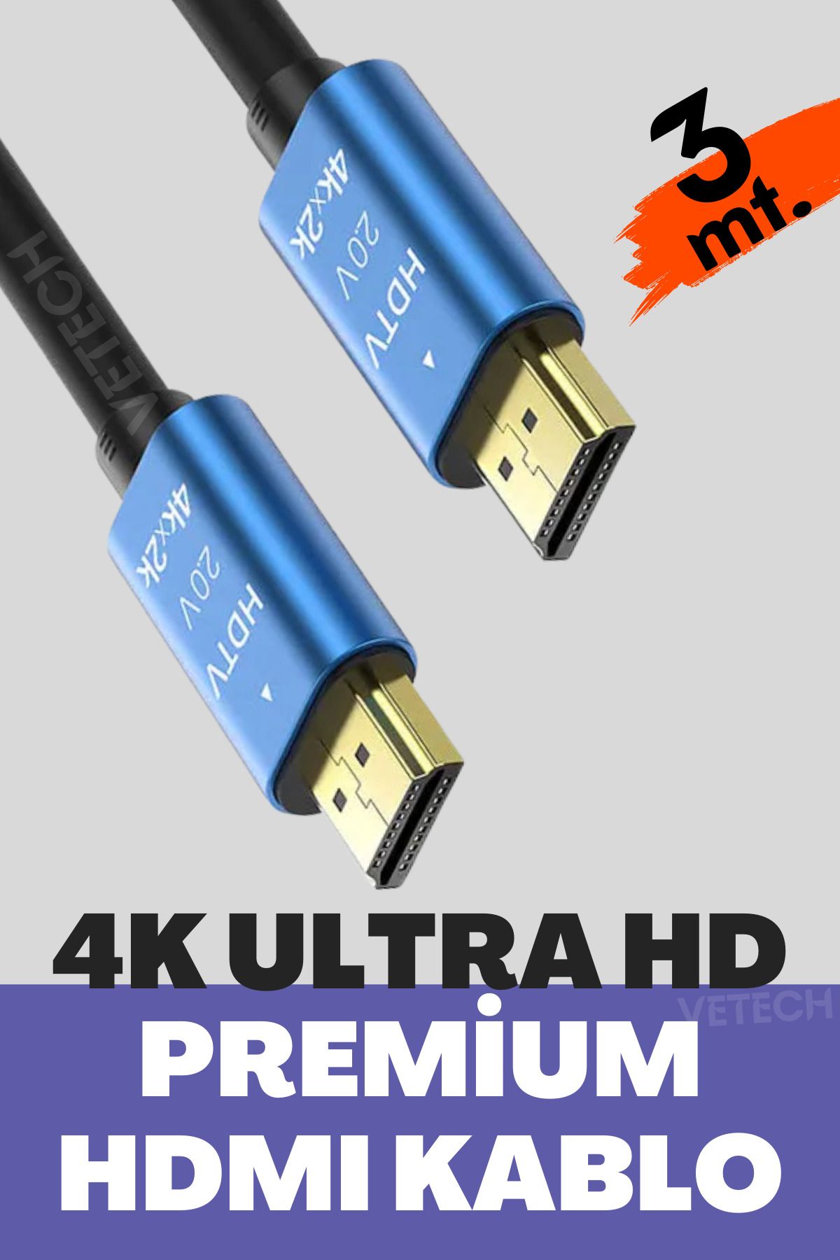 4K HDMI Kablosu HDTV 2.0V 3mt. Oyuncu Bilgisayarı, Playstation, XBoX, Notebook İçin