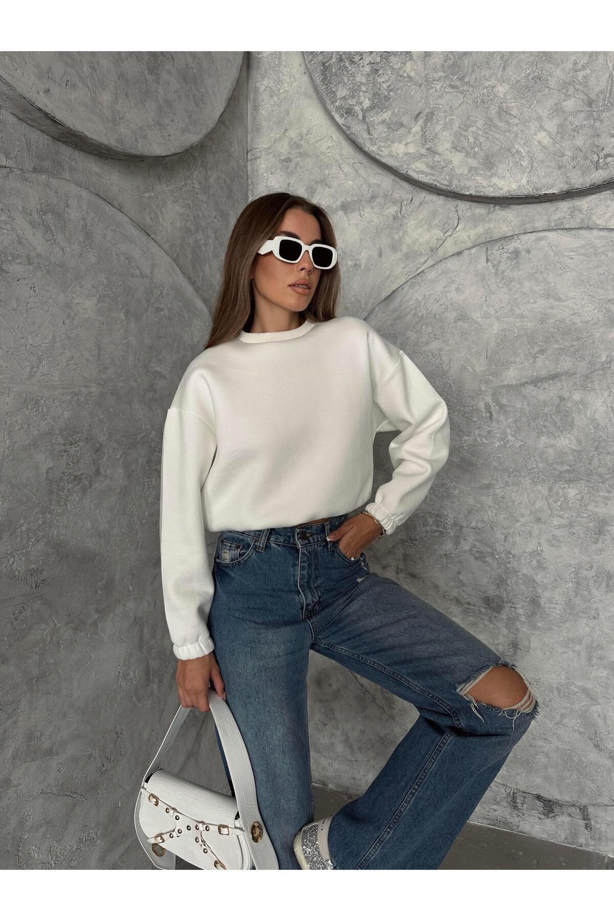 SEDA FİDAN-Ecru Color Three Thread Elastic Waist Sweat 6