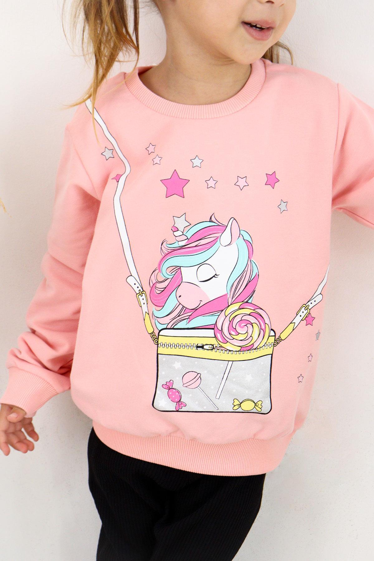 Breeze Kız Çocuk Sweatshirt Unicorn 2-6 Yaş, Somon fotoğrafı 3 (önizleme)