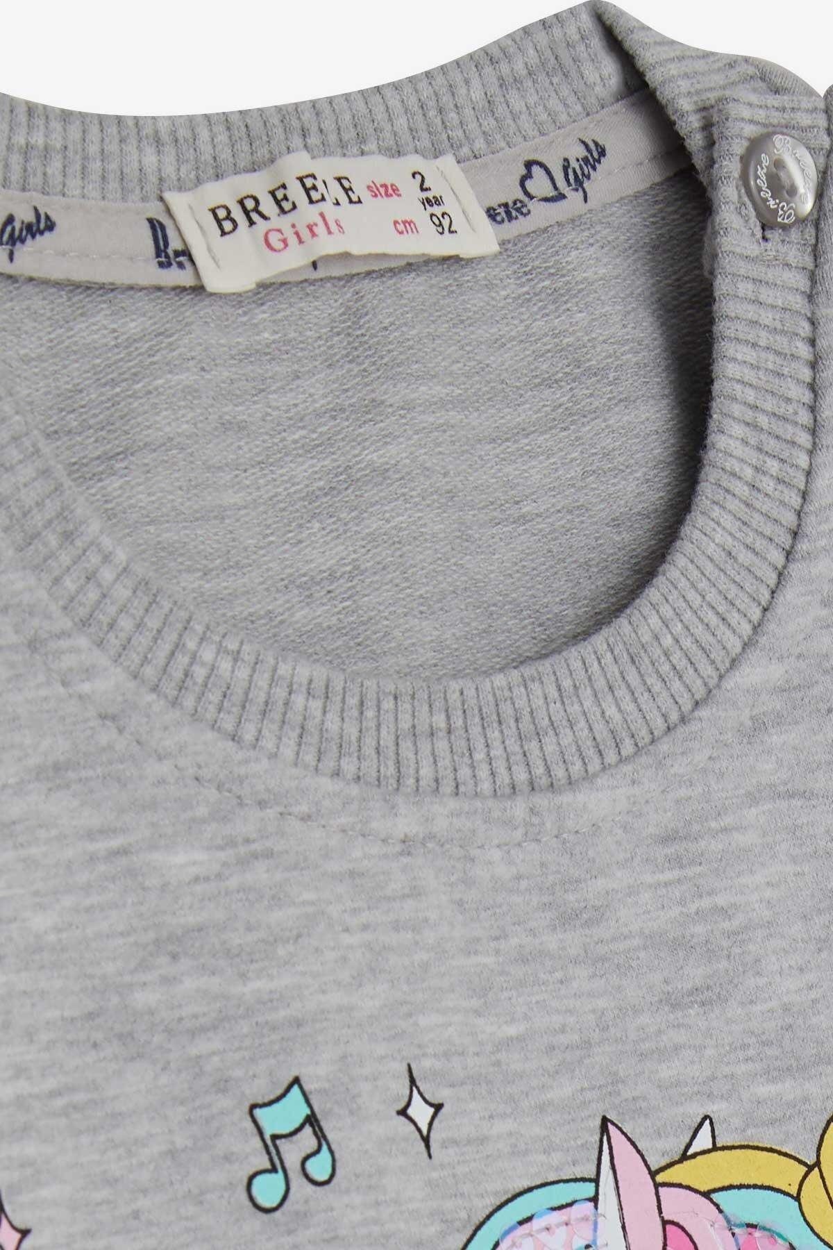 Breeze Kız Çocuk Sweatshirt Baskılı Pullu Unicorn 2-6 Yaş, Gri Melanj fotoğrafı 7 (önizleme)