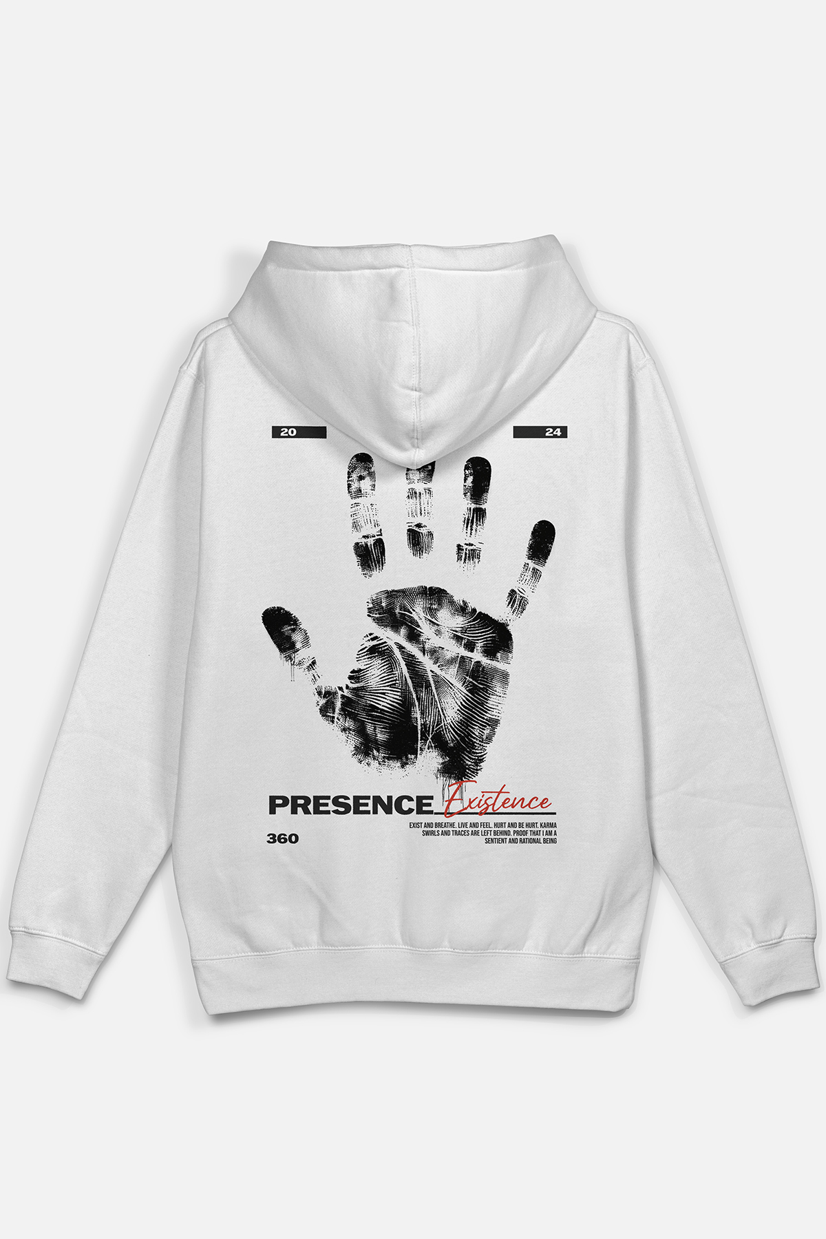Presence Existence Mixed Back Printed Hoodie Half Oversized Sweatshirt Ecru Hoodie 1217