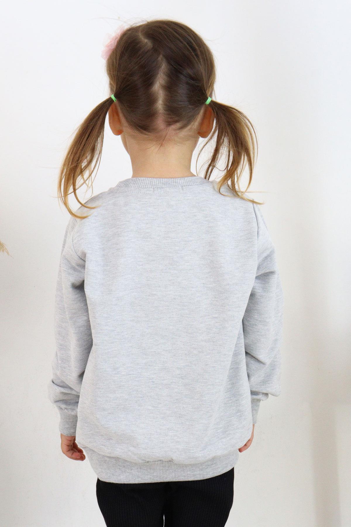 Breeze Kız Çocuk Sweatshirt Baskılı Pullu Unicorn 2-6 Yaş, Gri Melanj fotoğrafı 2 (önizleme)